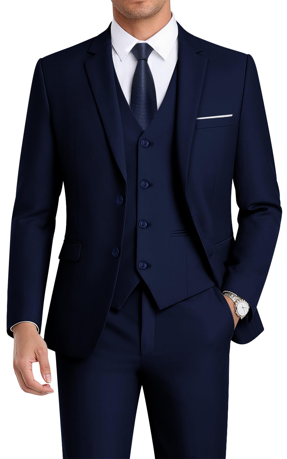 WEEN CHARM Men's 3-Piece Slim Fit Suit Set-2-Button Blazer,Vest &amp; Pants-Formal Wedding,Prom,Party &amp; Business Tuxedo