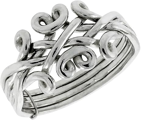Sterling Silver 4-Piece Design Puzzle Ring Wire Wrapped for Men and Women 12.5mm wide sizes 5-13
