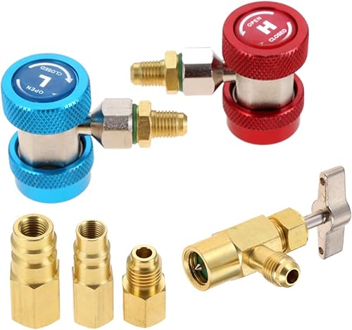 Adaptador de acoplador rápido ajustable de CA R134A, kit alto y bajo con válvula de grifo de perforación R134A, adaptador de tanque R134A, 2