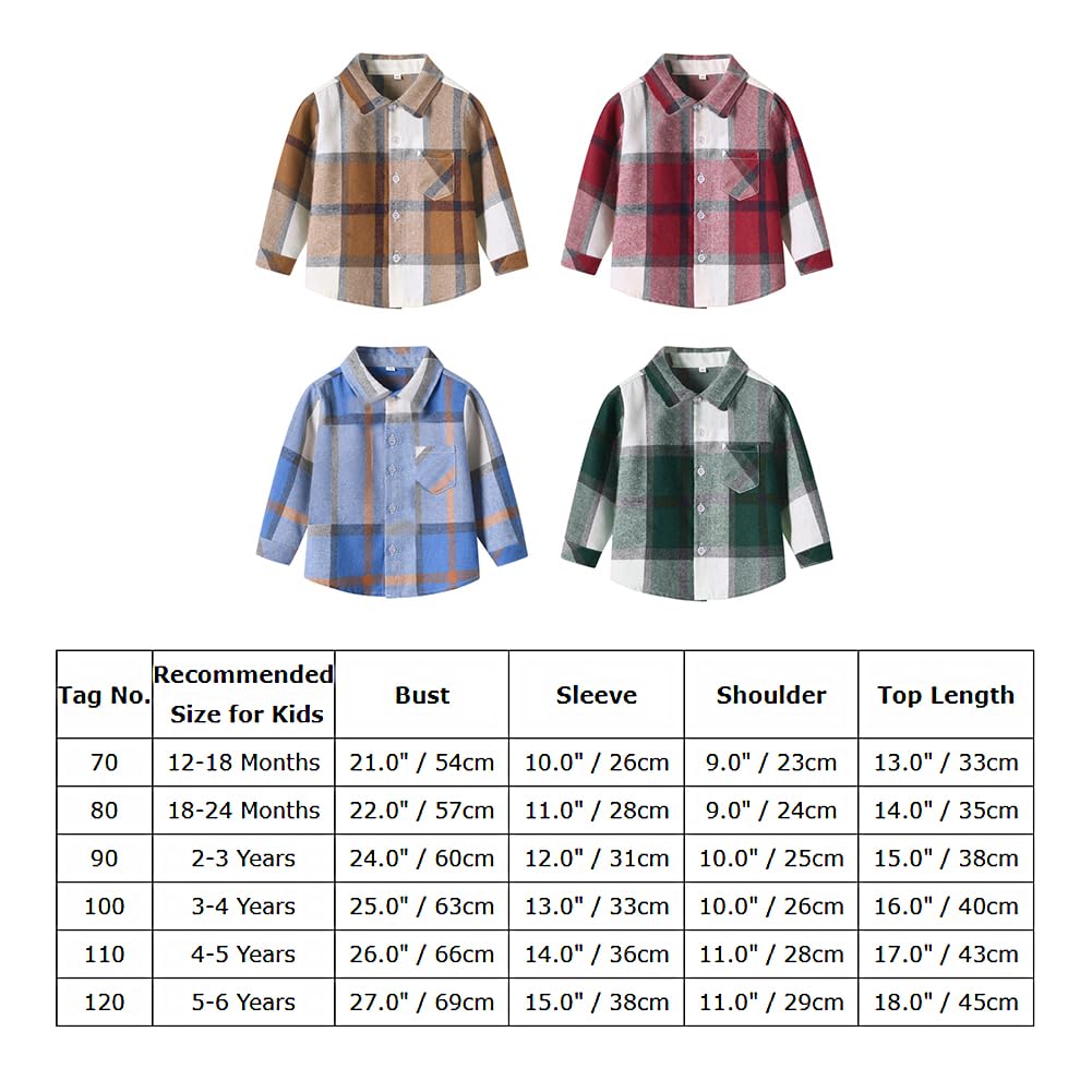 IDOPIP Toddler Baby Boys Plaid Flannel Shirt Long Sleeve Button Down Shirts Plaid Checked Jacket Shirt Winter Fall Tops Clothes Kids Christmas Buffalo Plaid Shirt with Pockets Green 4-5 Years