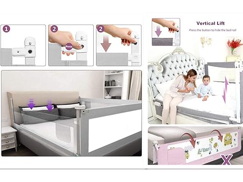 Miniatura 3 de Barandillas de cama de 3 lados para niños pequeños, extra largas, doble, matrimonial, queen, king, barandilla de seguridad para bebés con sistema de