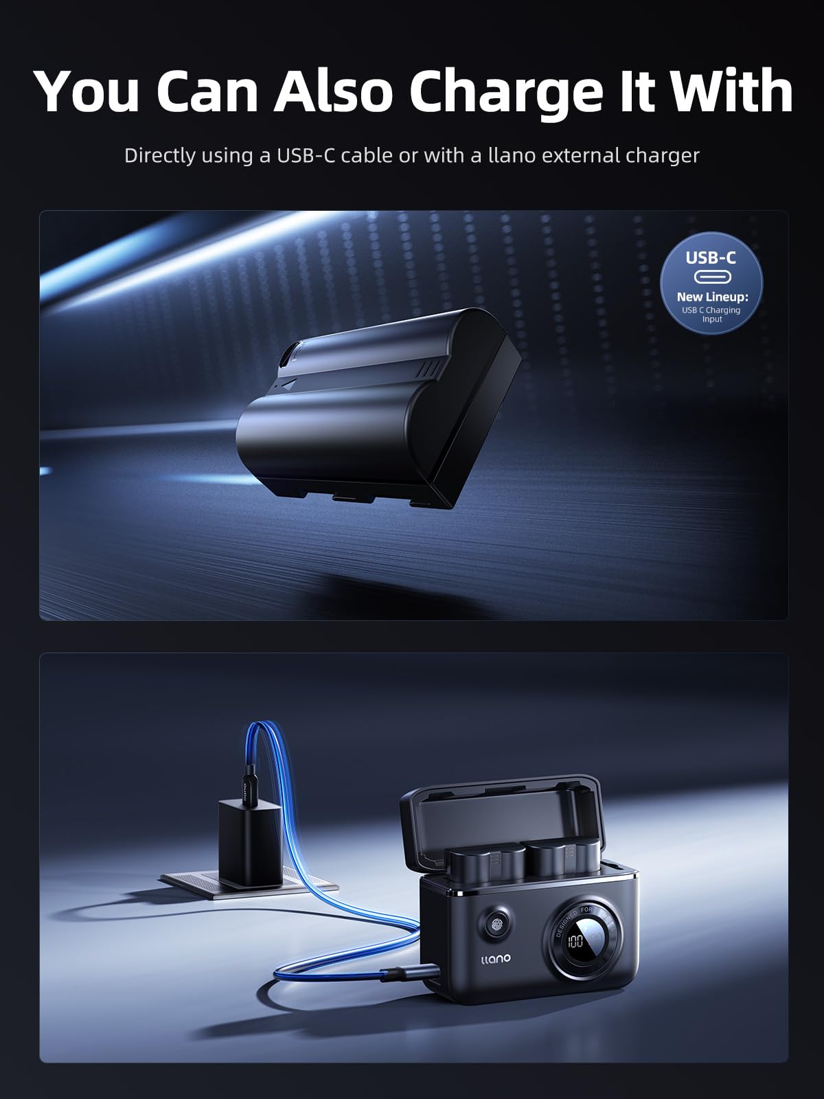 Llano Batteria EN-EL3e 2 Pezzi Con Caricabatterie USB-C Doppio E Custodia – Compatibile Nikon D50, D70, D80, D90, D100, D200, D300, D300S, D700, Display Digitale - 4