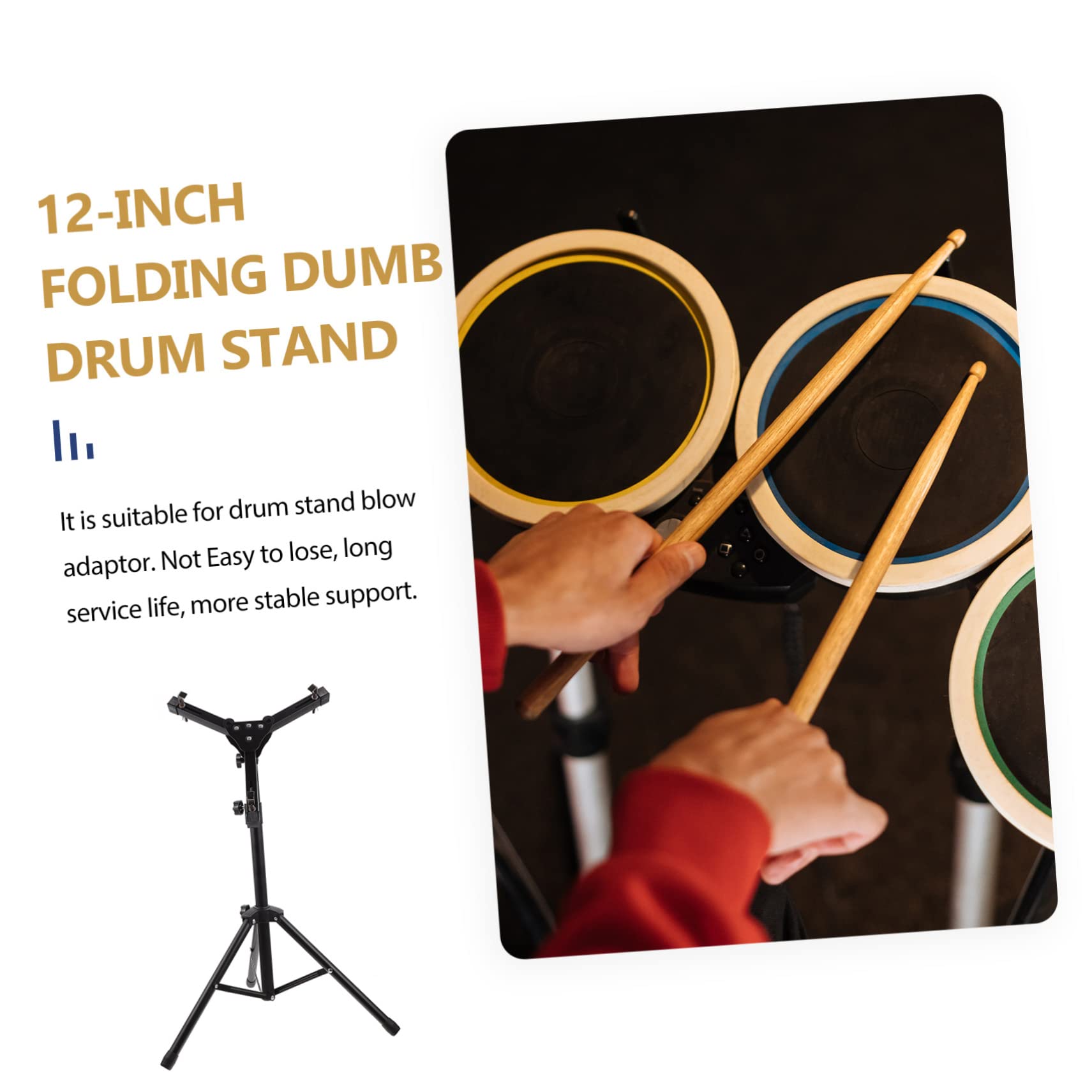 FAVOMOTO Adjustable Alloy Practice Drum Rack Snare Drum Holder 12in Folding Stand Black