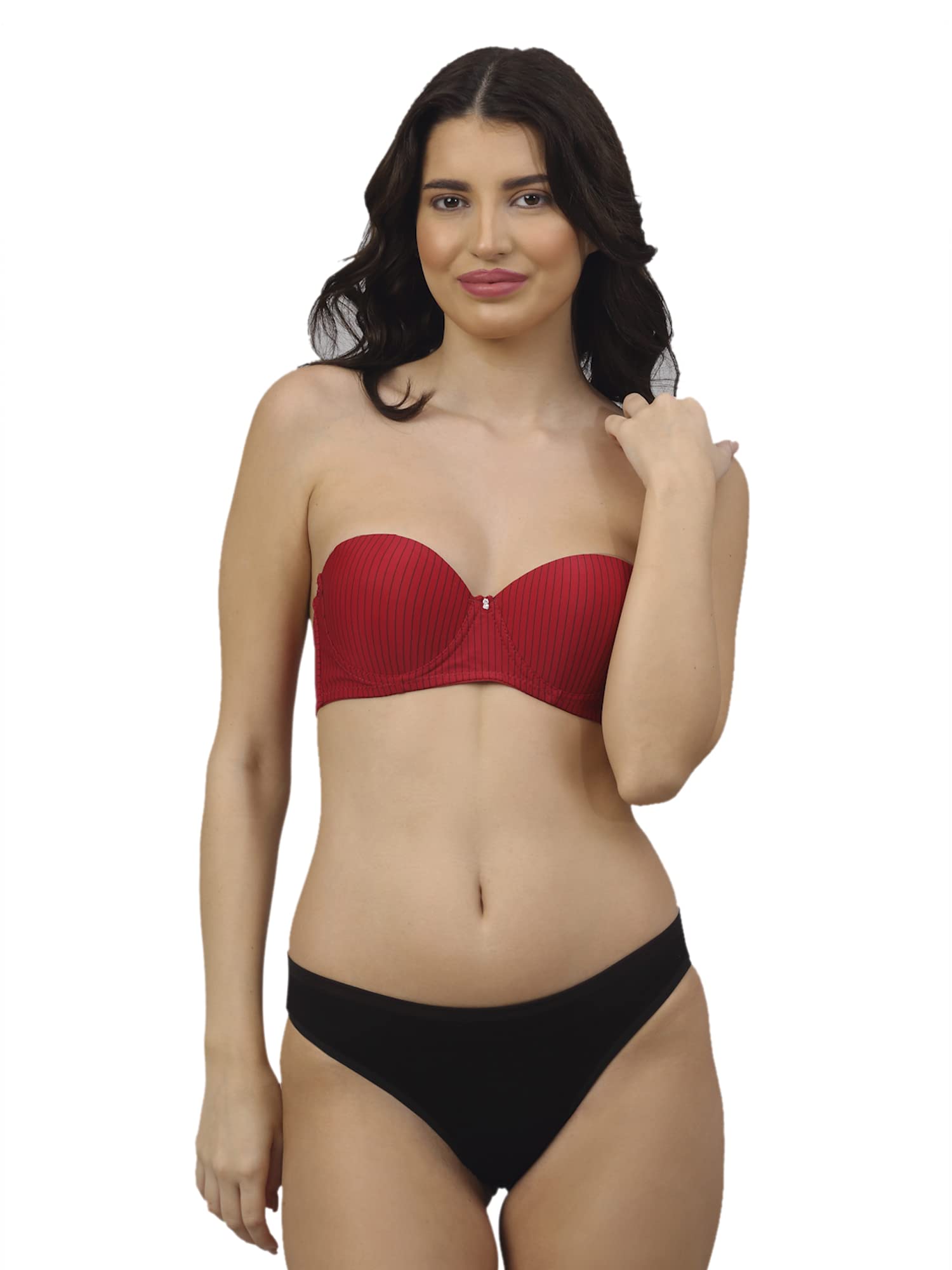 PrettyCat Strapless Pushup Striped Bra Panty Set-image-46