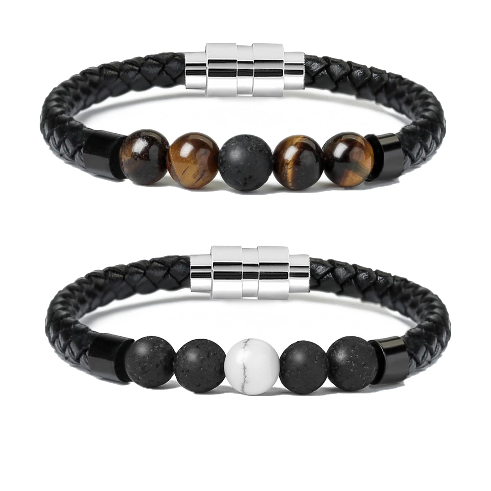Leather Cremation Memorial Urn Bracelet Lava Stone 316L Stainless Steel Cremation Bangle Keepsake Urn Bracelet for Ashes