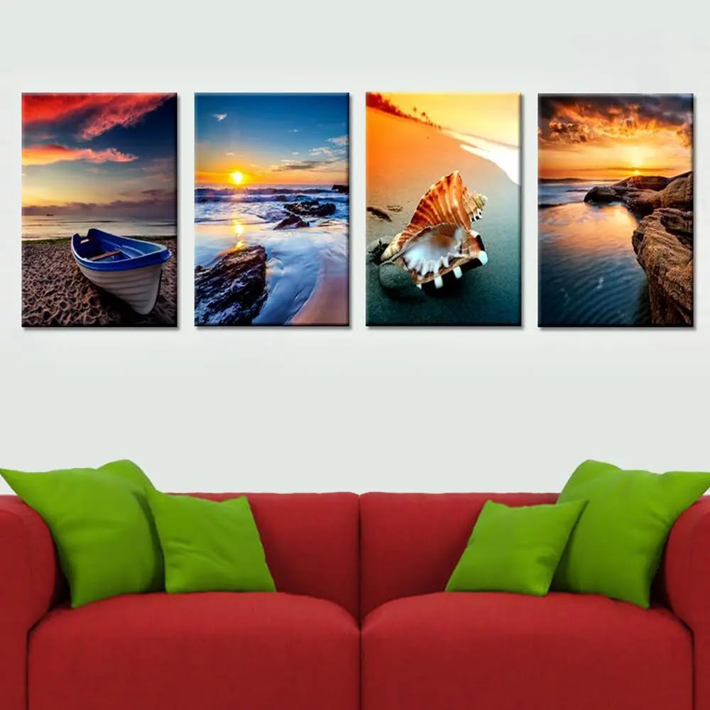 DEKORSTATION Sunrise over the Ocean Multi Wooden Framed Canvas Wall Painting for Home and Office Decor 3