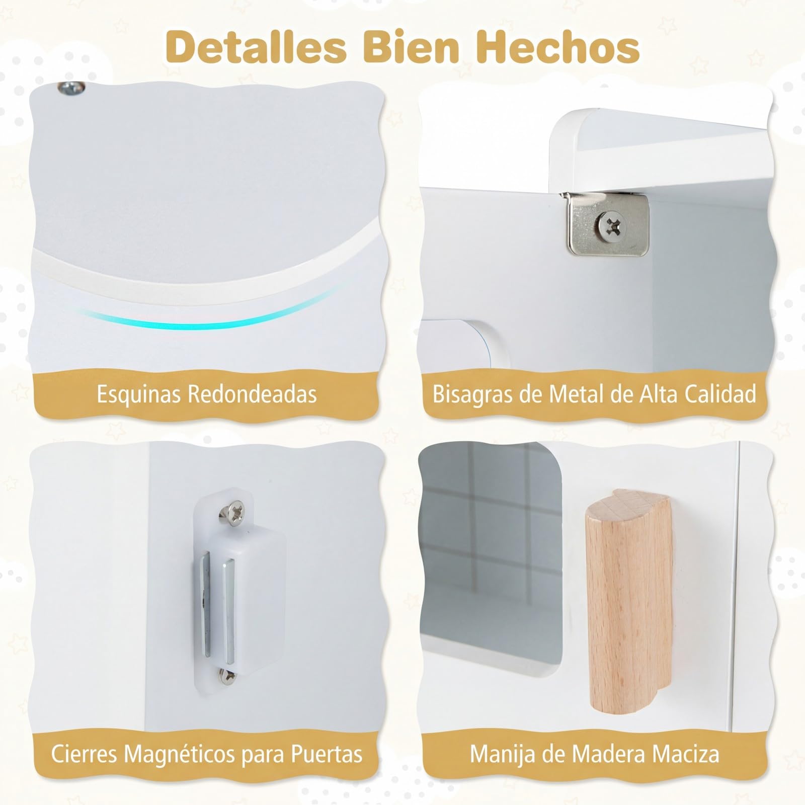 COSTWAY Cocina de Juguete para Niños, Cocinita Infantil de Madera con 17 Accesorios, Horno, Máquina de Hielo y Estufa, Cocina de Juguete para Juegos de rol, para Niños de 3+ Años (Blanco)