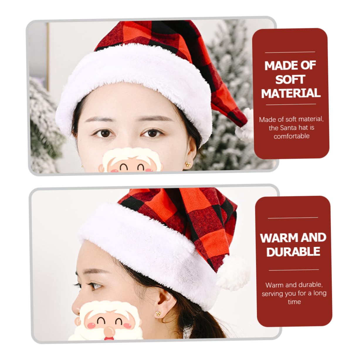 6piezas Gorro De Papá Noel Rojos y Negros Navideñas y Disfraces Cómodo y