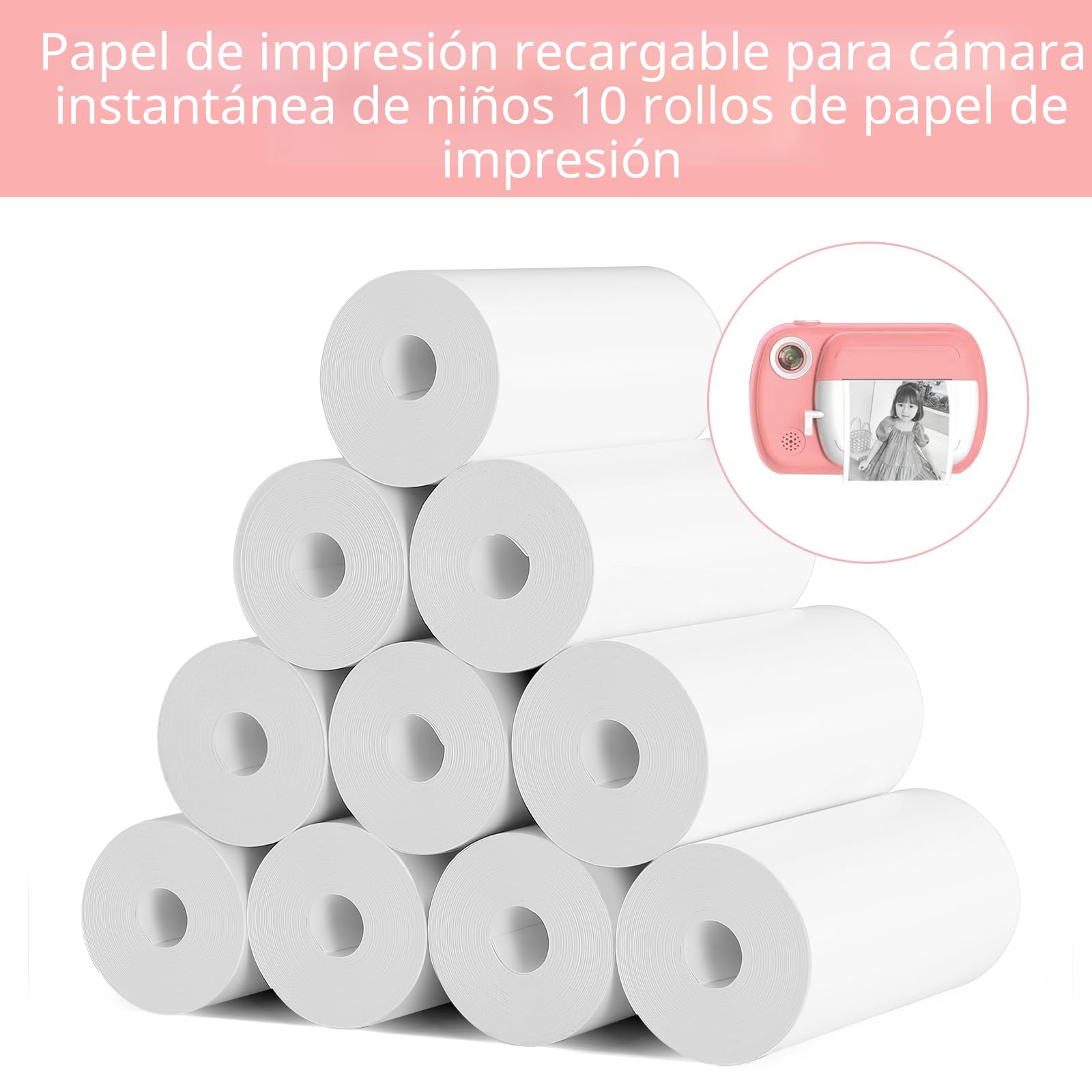 CRESZZLE Papel térmico para cámaras instantáneas infantiles - 10 rollos,papel fotográfico, Apto para niños,Fácil de reemplazar,Compatible con varias mini printer