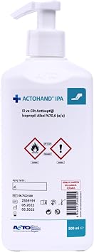 ACTOHAND  IPA 500 ml   Hand and Skin Antiseptic | Fast Acting Disinfectant Containing 75% Isopropyl Alcohol | Effective Protection Against Harmful Microorganisms | Skin-Friendly, Quick-Drying Formula
