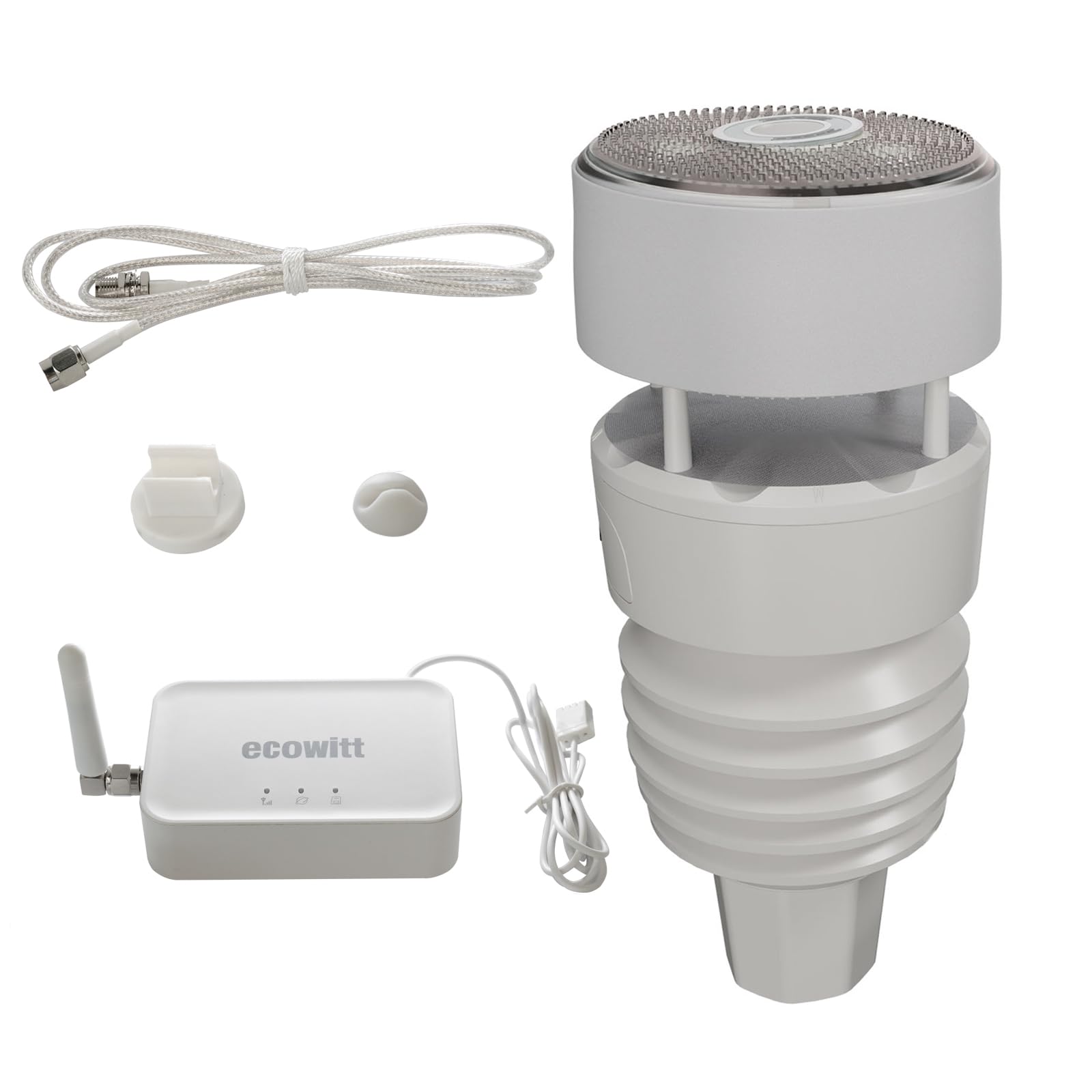 ECOWITT Radiowa stacja pogodowa z czujnikiem zewnętrznym WS90 + 3 w 1 Gateway GW3000 | Czujnik zewnętrzny Wi-Fi 7 w 1 + bramka domowa z wbudowanym gniazdem na kartę SD, czujniki 3 w 1 + przedłużacz 1 m