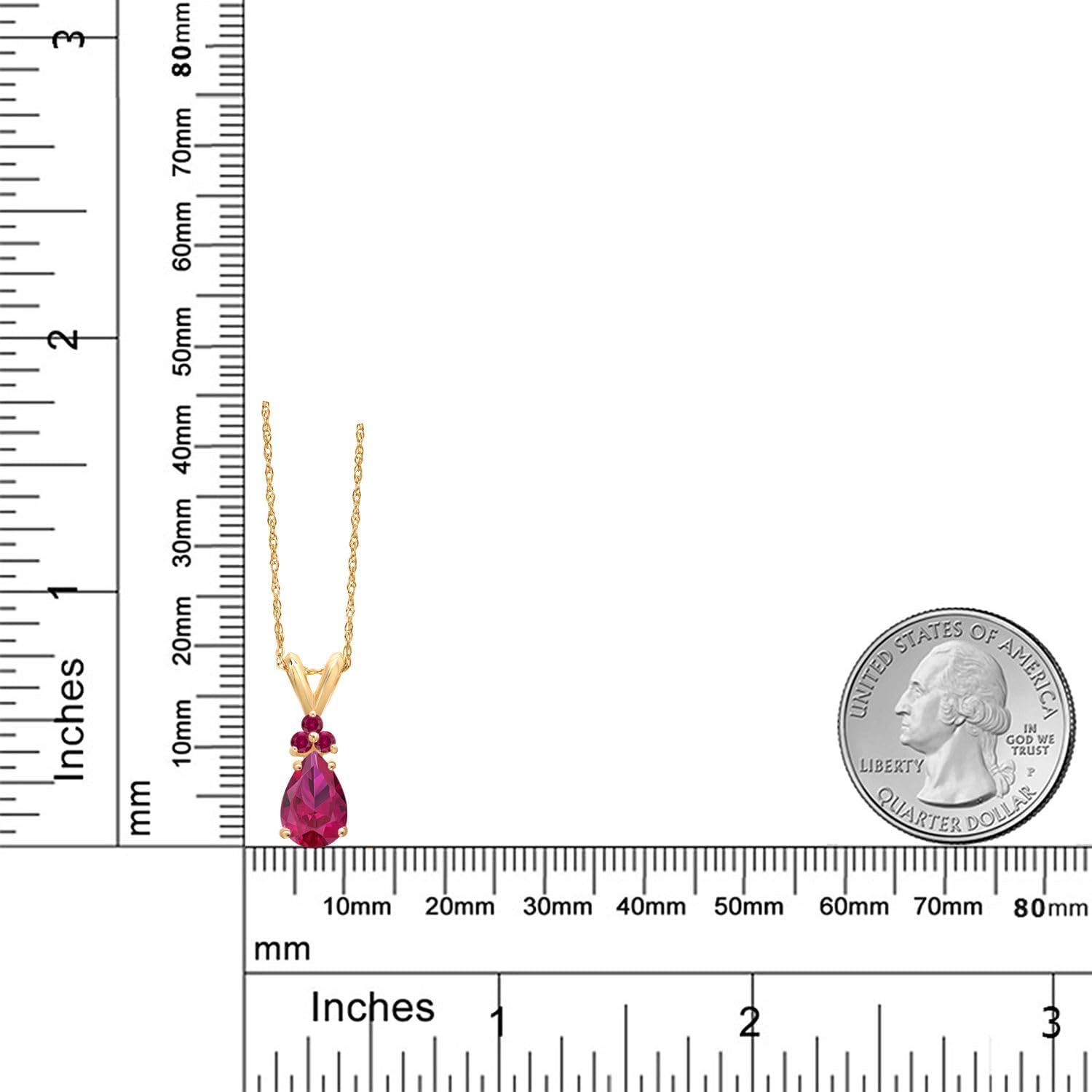 Gem Stone King 14K Yellow Gold Red Created Ruby Pendant Necklace for Women | 1.11 Cttw | Gemstone July Birthstone | Pear Shape 8X5MM | With 18 Inch Chain - Image 6