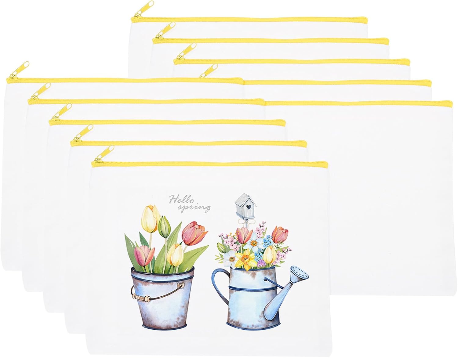 PATIKIL Sublimation Makeup Bags, 50 Pcs 9 x 7 Inch Canvas Heat Transfer Blank Cosmetic Bag Pouch Pencil Case for Travel DIY Crafts Gift Women, White Bags with Yellow Zipper