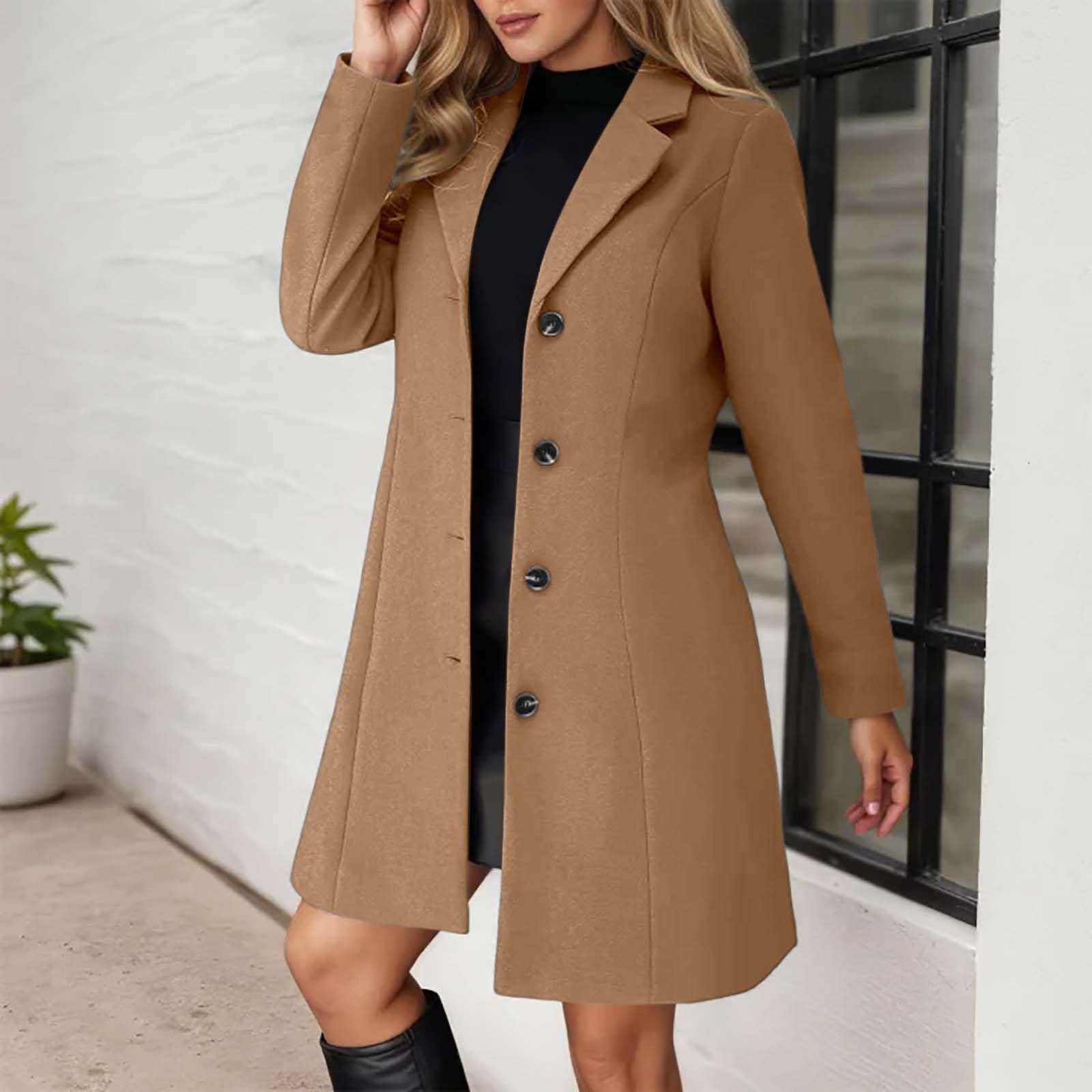 Giacca Casual Trench Lungo in Taglia Comoda con Revers a Lancia, Vestibilità Slim, Soprabito Invernale Misto per Donne alla Moda Trekking
