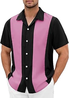 Men's Vintage Bowling Shirts 1950s Retro Short Sleeve Outfits Button Down Summer Cuban Beach