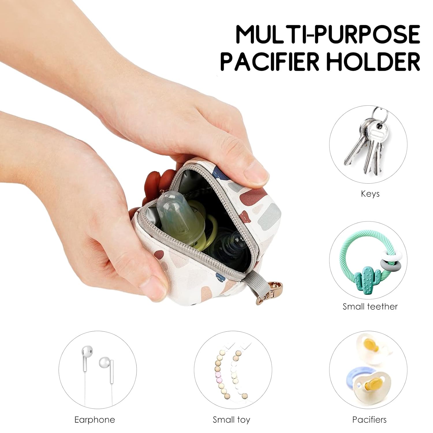 SONARIN Portable Pacifier Holder Case with Clasp for Diaper Bags,PU Baby Dummy Case Soother Pod Pacifier Case Pacifier Bag Storage Box for Holding 2 Pacifiers or Nipple Shields(Colorful Stone)