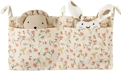 Organizador de pañales colgante de tela de algodón suave, organizador de pañales de gran capacidad, plegable, doble bolsillo, bolsa colgante