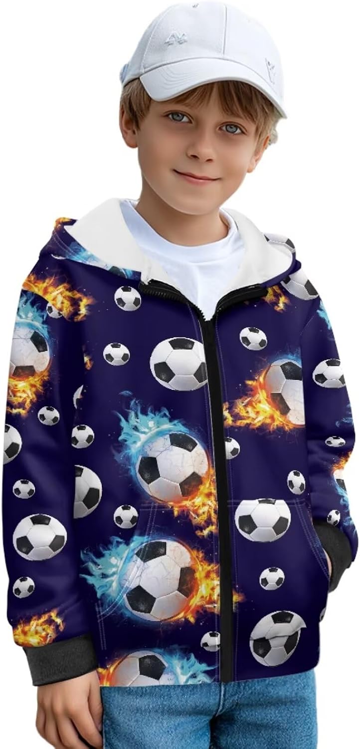 Boys' Girls' Hooded Sweatshirt Fleece Hoodie for Kids Winter Fall Zipper Long Sleeve Training Jacket