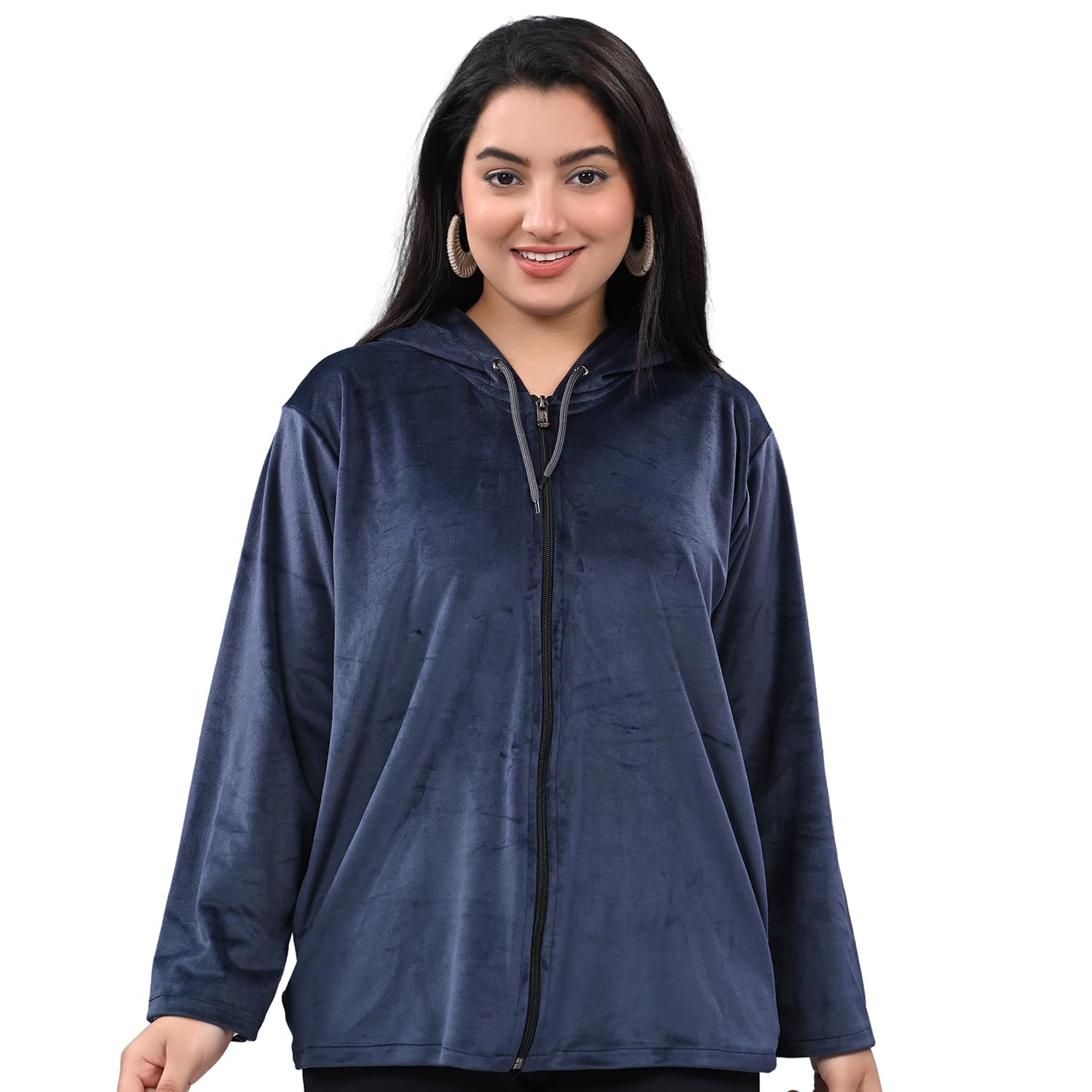 kolhua Woman Winter Velvet Solid Full Sleeve Hooded Sweatshirt-picture-53