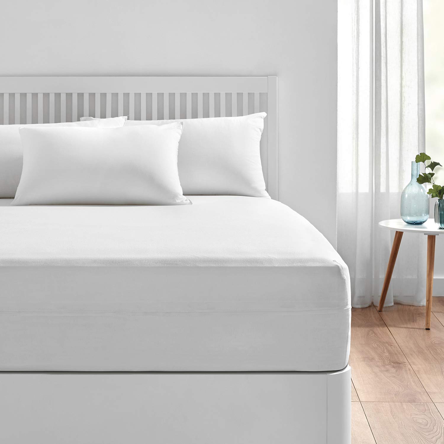 PIKOLIN Home - Funda de Colchón 150 x 190/200 cm de Punto y Antiácaros con Cremallera en U - Protector Colchón Transpirable y Antialérgico, Cubre los 6 Lados, Ajustable hasta 25 cm - Cama de 150 cm