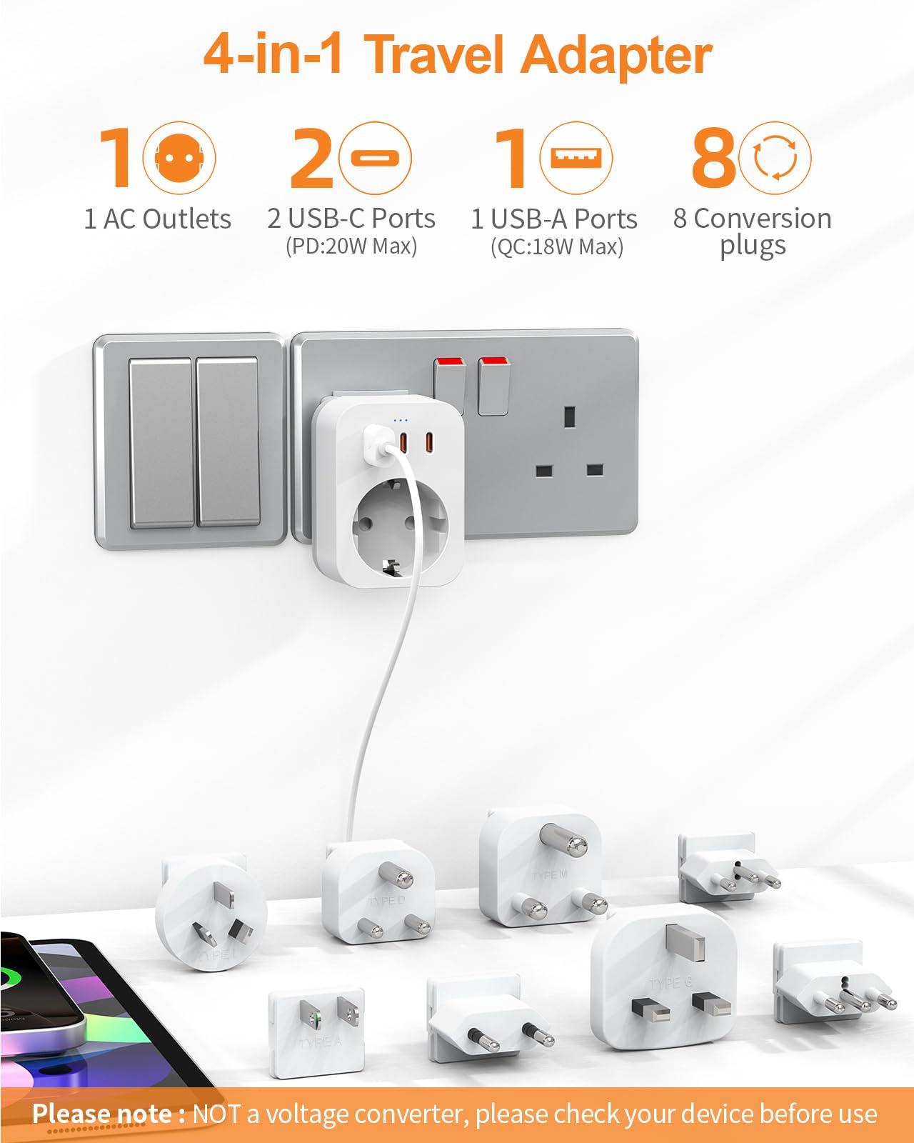 Adaptateur De Voyage Universel SKROSS World To Europe - 20W Avec USB Et USB-C - Modèle 1.50029