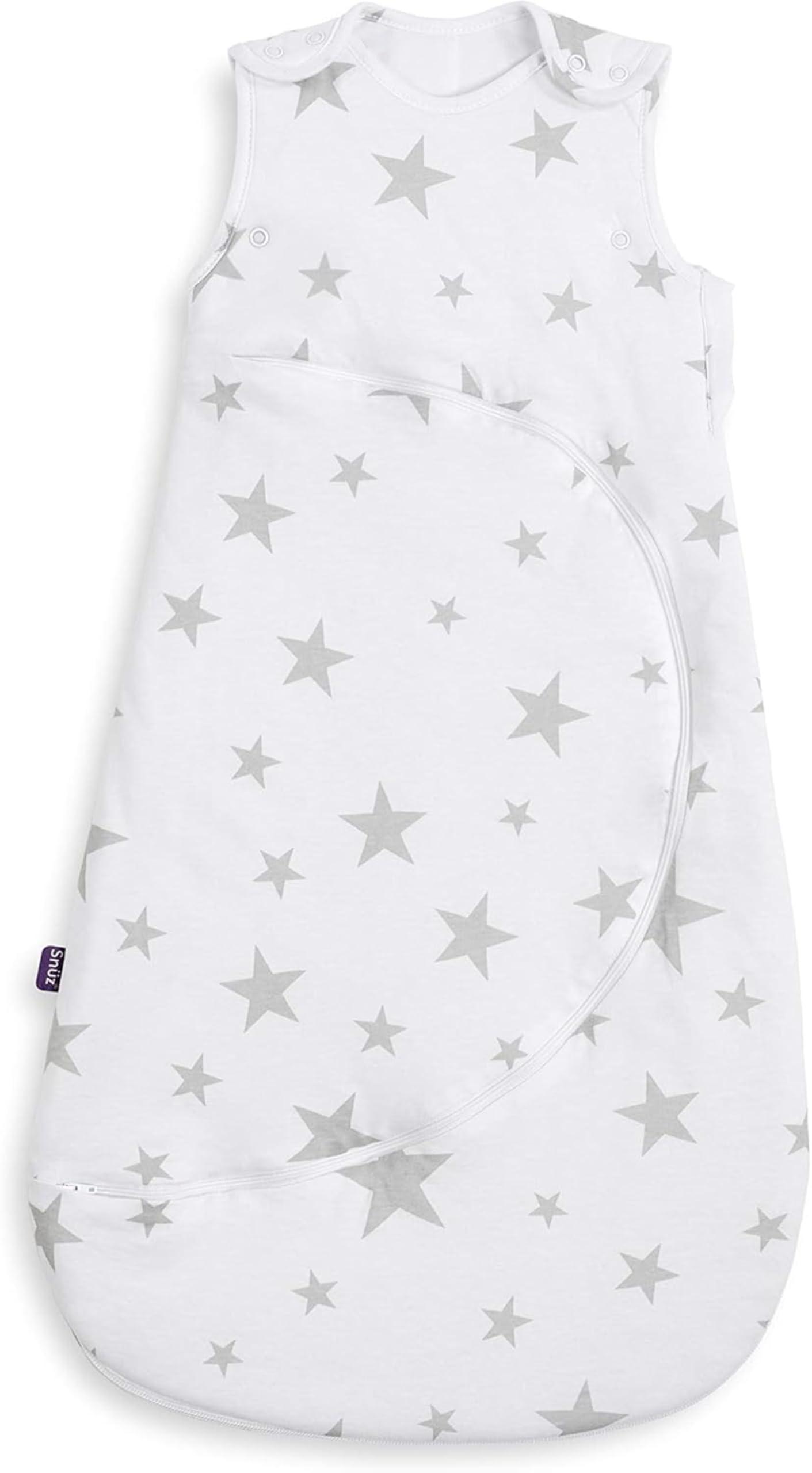 Snuz Baby Sleeping Bag with Nappy Zip - For Easy Nappy Changes, Super Soft Cotton Sleeping Bags with Easy Fit Poppers, Meets British Safety Standard, Grey Star, 2.5 Tog 0-6M