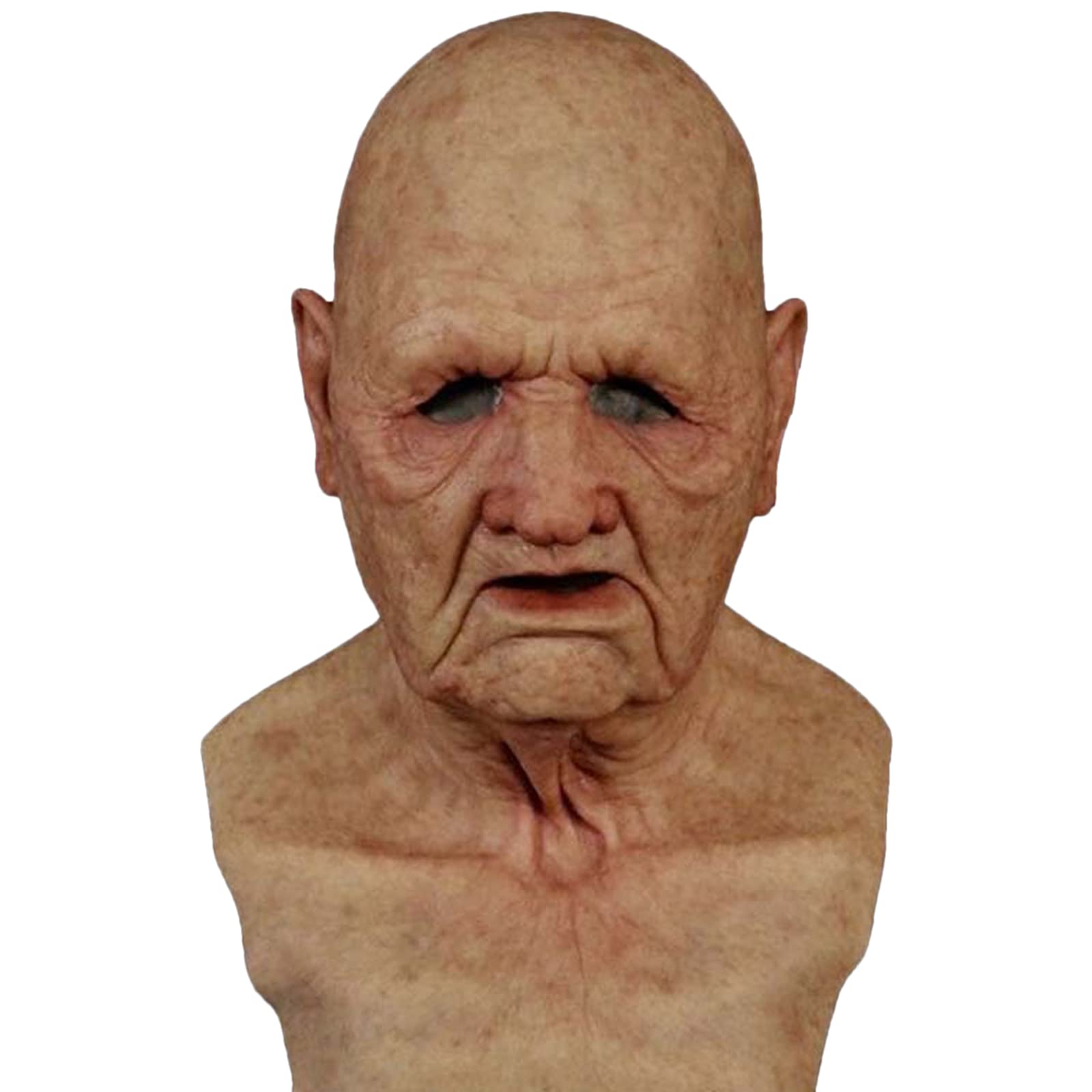 FUNWAVE Halloween Horror Mask, Novelty Scary Latex Creepy Mask Realistic Old Man Women Headgear Wrinkle Face Mask Cosplay Party Props (Old Lady, One Size)
