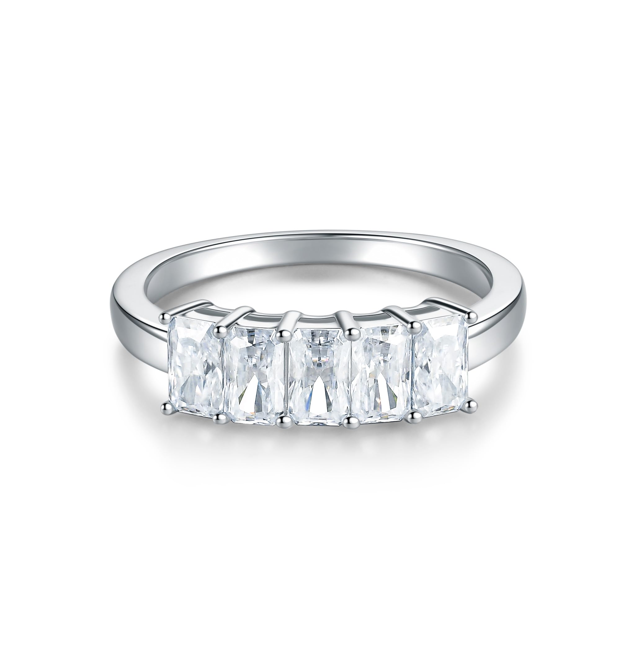 Eternity Moissanite Ring, Wedding Rings for Women, 2.0 Carat 5 Stone Moissanite Ring 925 Sterling Silver D Color VVS1 Princess Cut/Radiant Cut/Emerald Cut Lab Created Diamond Half Eternity Engagement Wedding Band for Women Size 5-11