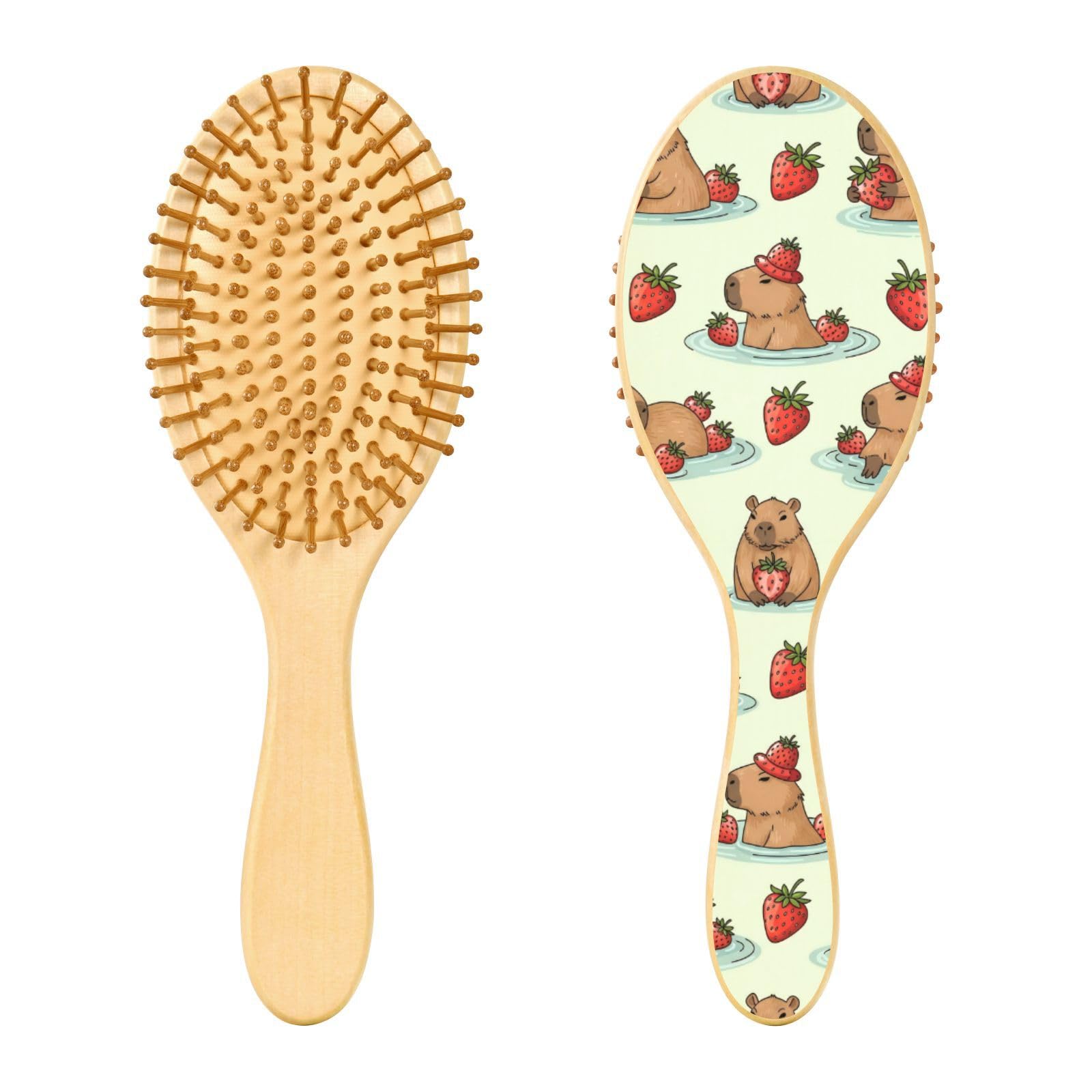 SLHKPNS Hair Brush Detangling Brush for Massaging Scalp Kawaii Capybara Strawberries Tangle-Free Hair Brush for All Hair Types Women Men Girls Boys