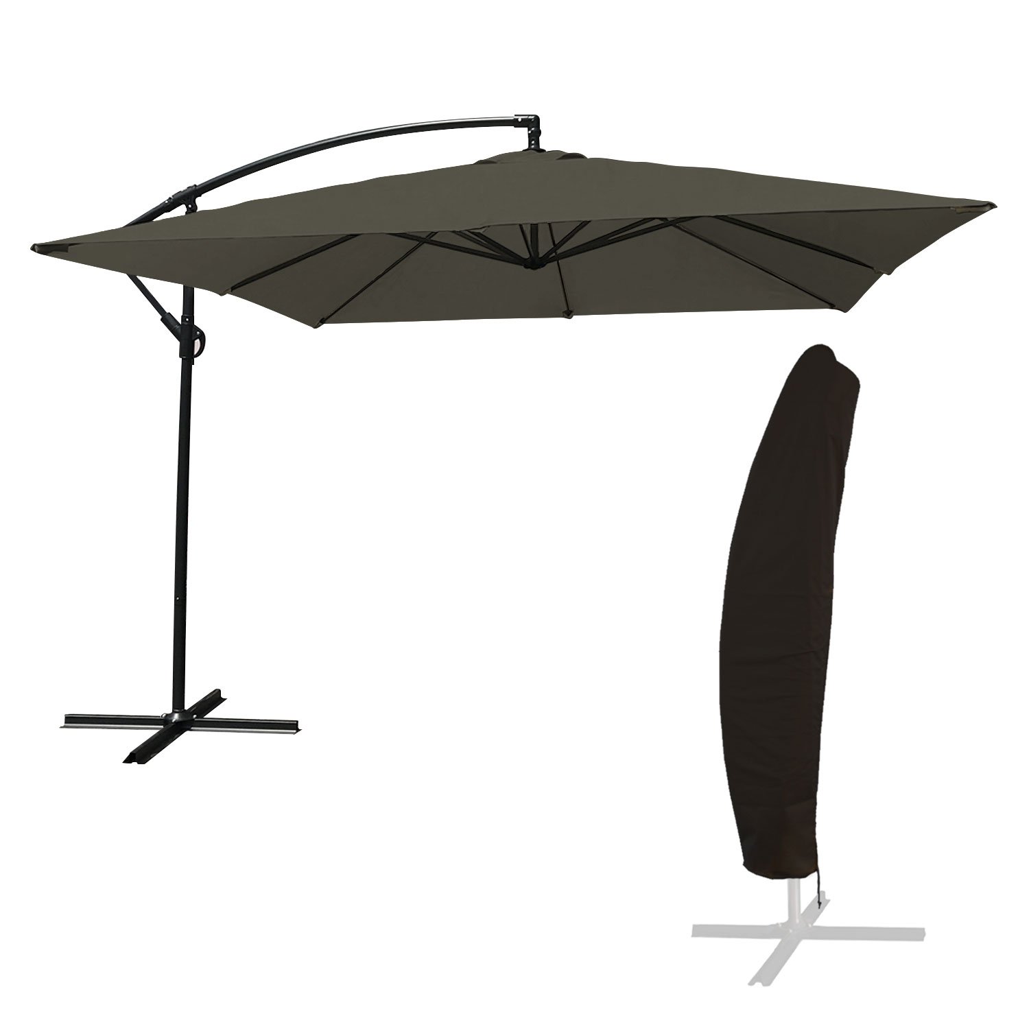 Happy Garden – Sombrilla excéntrica Molokai Cuadrada 3 x 3 m Gris con manivela. Sombrilla reclinable, Plegable y giratoria con Funda Protectora.