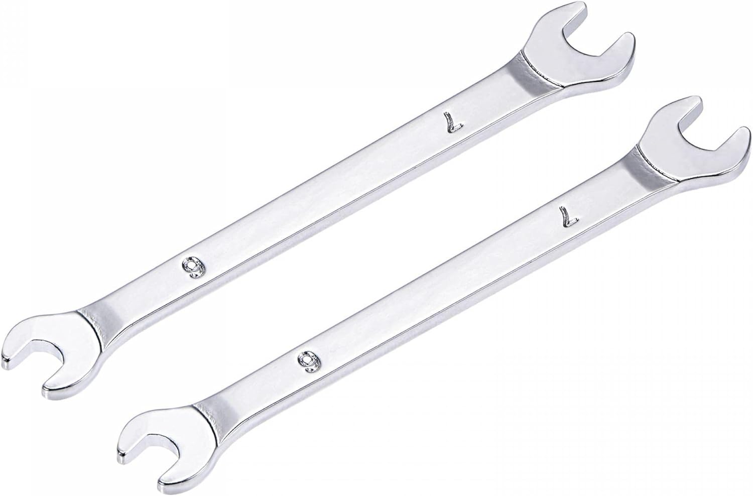 uxcell Thin Open End Wrench, 6mm x 7mm Metric Mirror-Chrome Plated High Carbon Steel, for Household Maintenance and General Repairs, 2 Pcs