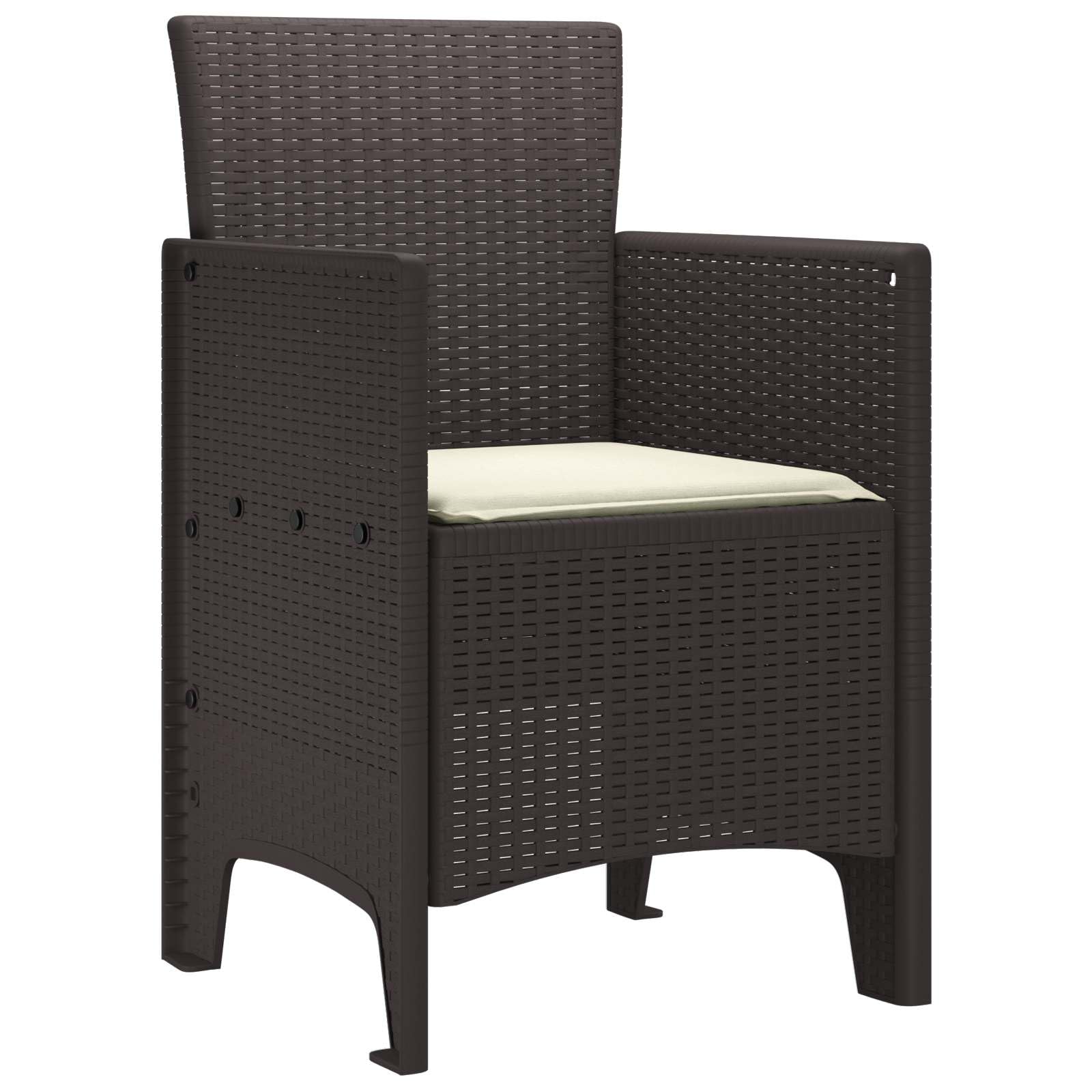 Sedia da giardino con cuscino, 2 pezzi, marrone, 53 x 49 x 85 cm, in polipropilene, per esterni, confortevole, per terrazza, giardino, balcone, design moderno, durevole