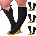 Hillban 3 Pairs Wide Plus Size Zipper Compression Socks for Women Men 15-20mmhg Knee High Support Socks for Running Athl