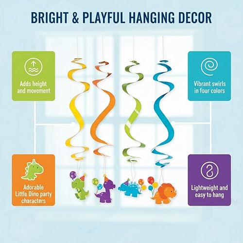 Miniatura 2 de Fun Express - Pequeños remolinos colgantes de dinosaurio para cumpleaños - Decoración de fiesta - Decoración colgante - Espirales y remolinos -