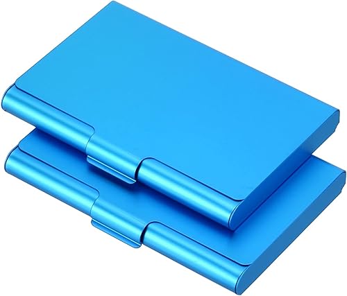 PATIKIL Portatarjetas de visita, paquete de 2 fundas de metal de aluminio para tarjetas de crédito, tarjetas de crédito, color azul