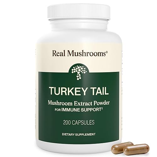Real Mushrooms Turkey Tail Capsules – Organic Mushroom Extract for Daily Wellness, Gut Harmony, Energy Support – Vegan, Non-GMO, No Fillers – Turkey Tail Extract 200 Count Mushroom Supplement
