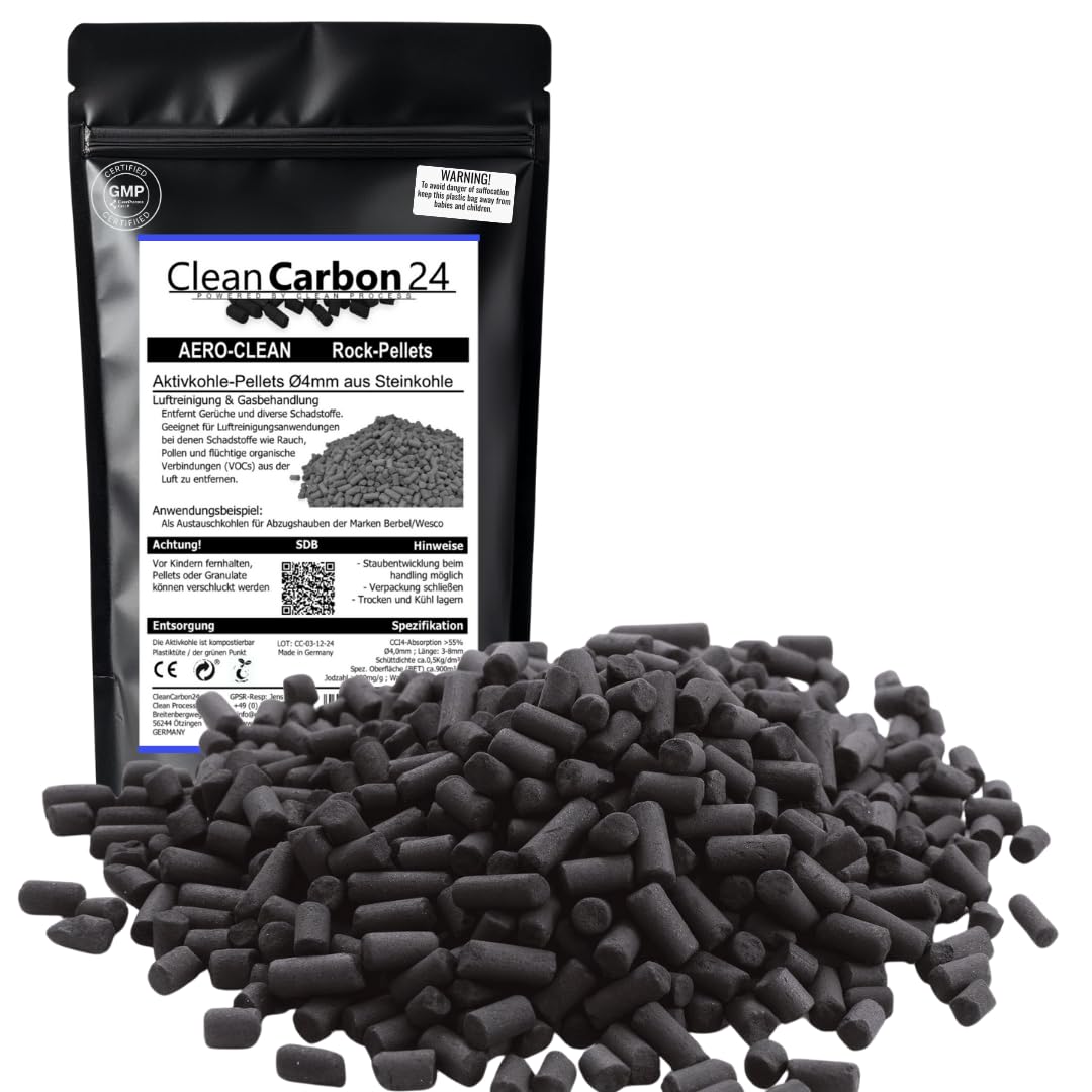 Granulki z węglem aktywnym Ø 4 mm, z węgla kamiennego do oczyszczania powietrza CC24 AERO-CLEAN Rock-Pellets nowe: 2-krotnie odpylany (5 litrów)
