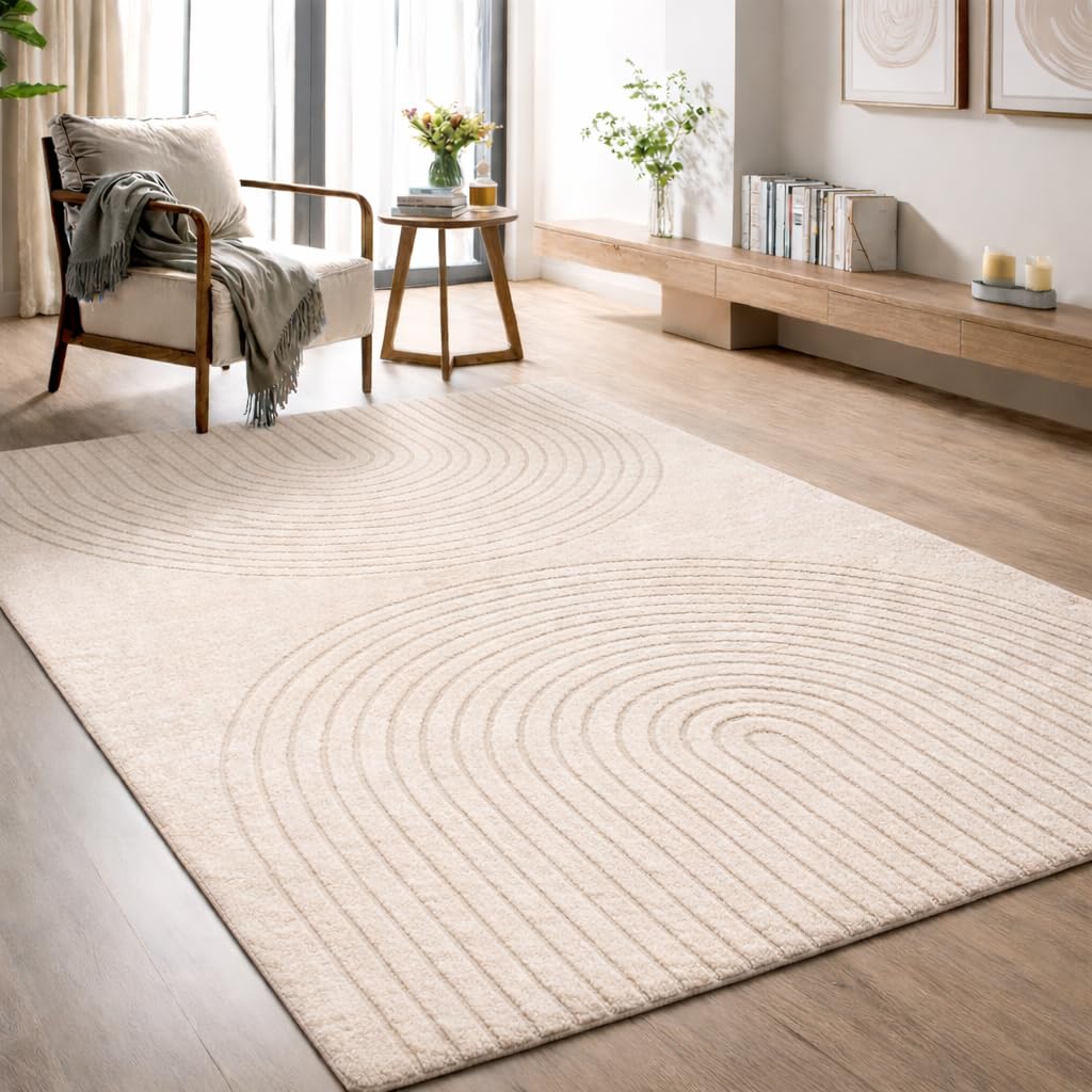 the carpet Elisa, Tapis Moderne de Salon, Design géométrique, Haute densité de Poil et agréablement Doux, Beige, 140 x 200 cm