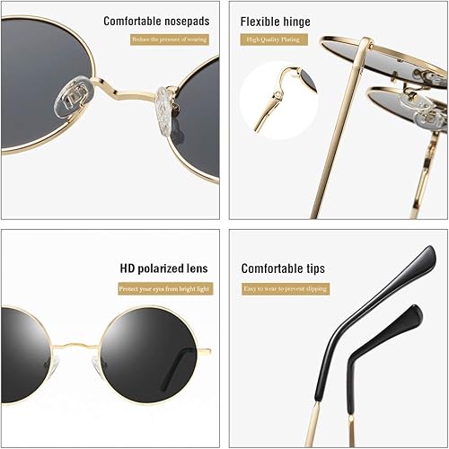 Miniatura 5 de COASION Gafas de sol polarizadas redondas pequeñas retro para mujeres y hombres, gafas de sol circulares UV400