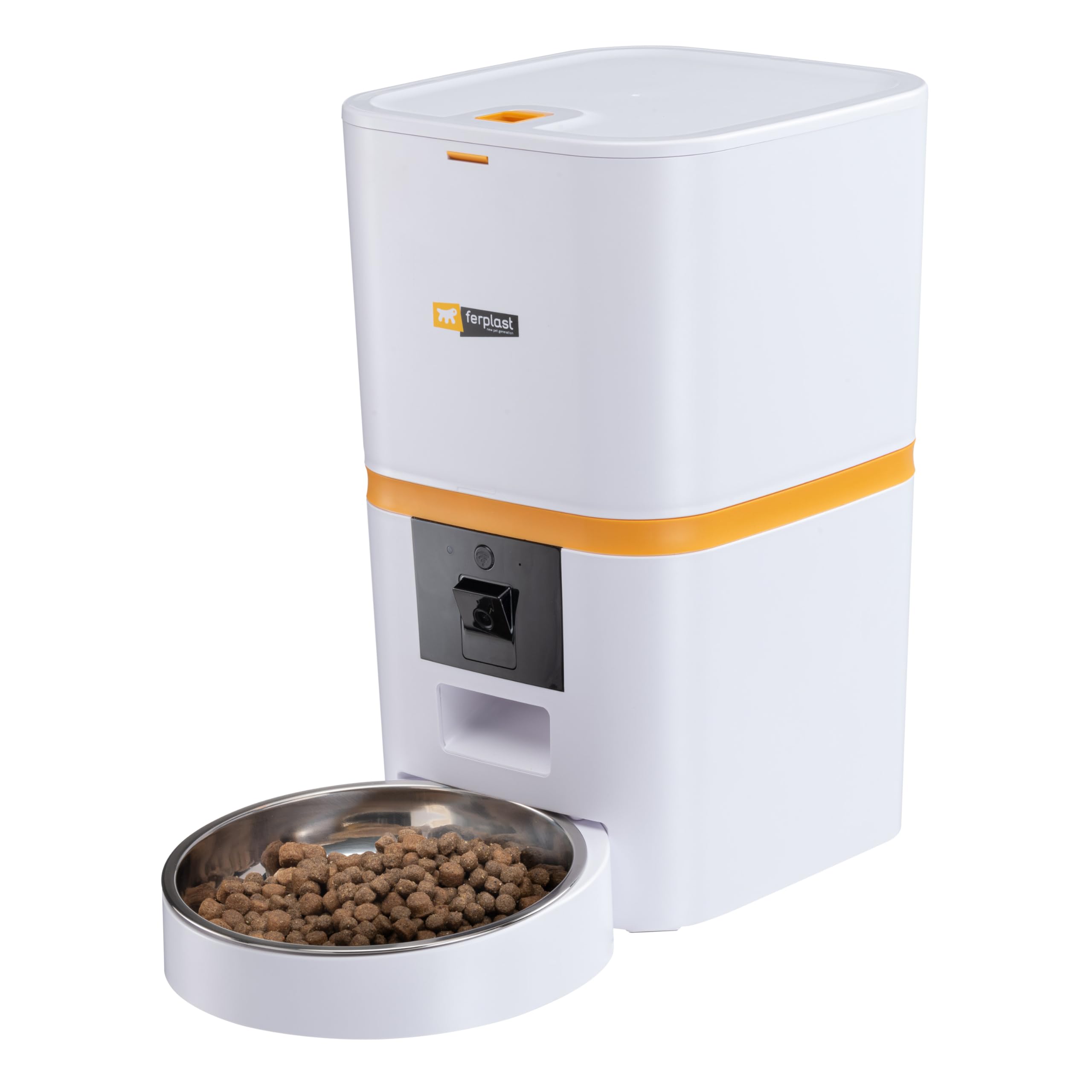 Ferplast Comedero Gato Automatico Risto Pet Smart Dispensador Comida Gatos, Comedero Perro Automatico, WiFi, 6 L, Control vía App, Cámara de Visión Nocturna, Micrófono, Cuenco de Acero Inoxidable