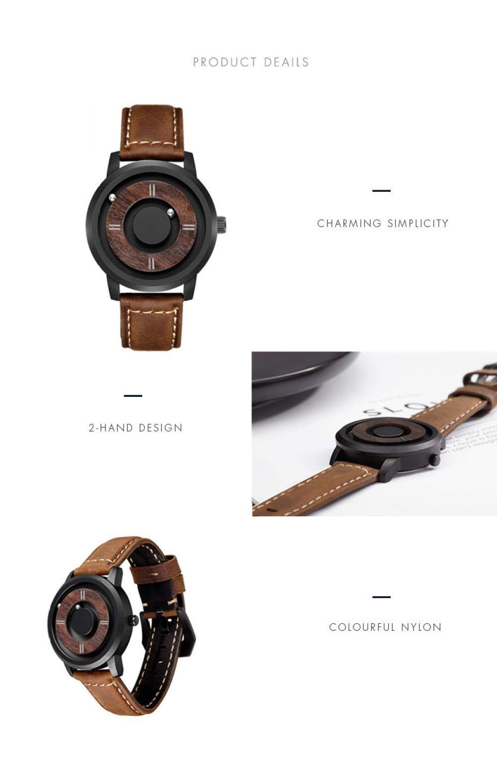Ourui Orologi Da Polso,Orologio Da Coppia Creativo Con Sfera In Acciaio Magnetico Senza Puntatore, Nero