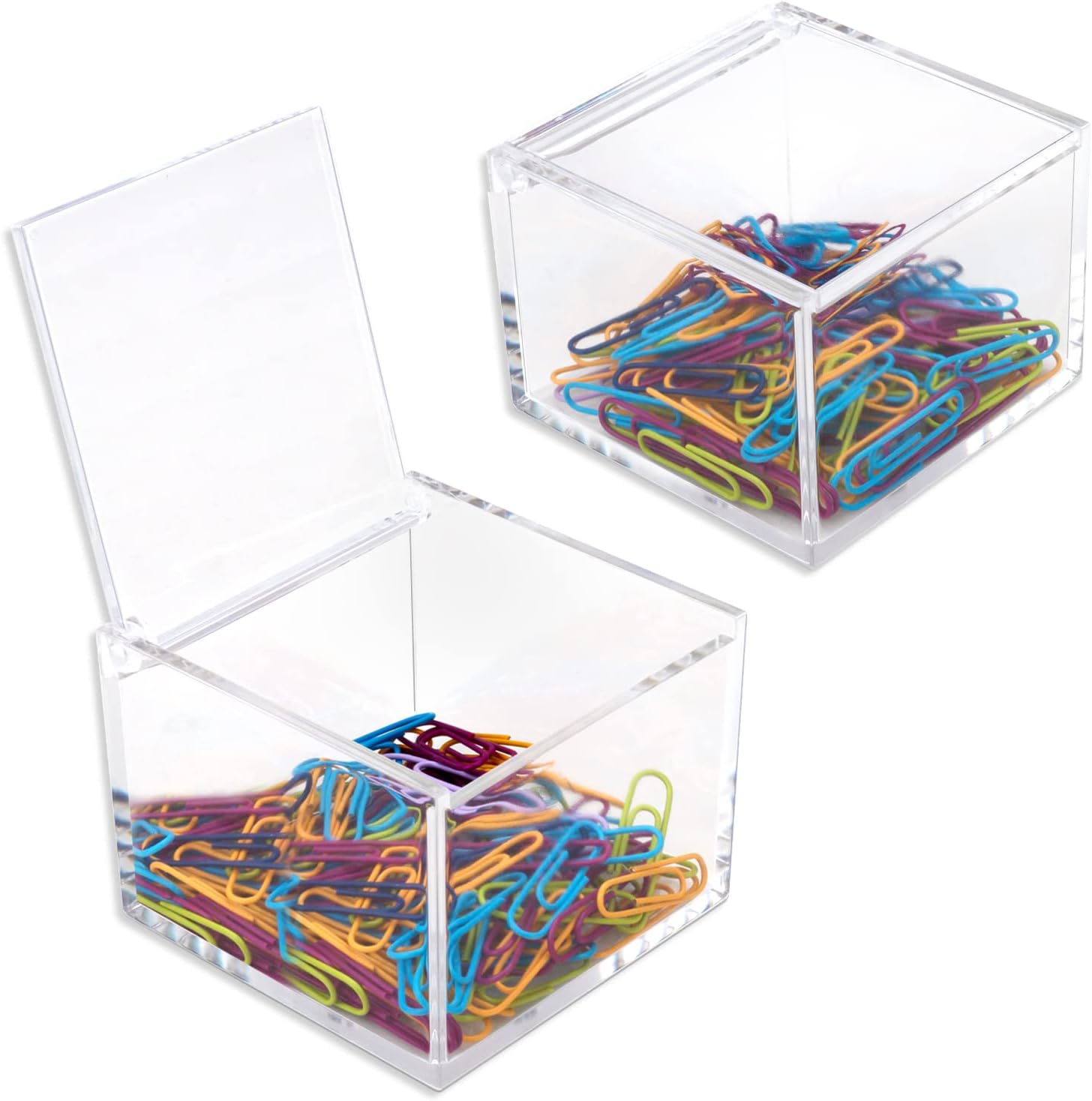 Deoot 2 Pack Paper Clip Holder Clear Acrylic with Lid Cute Paper Clip
