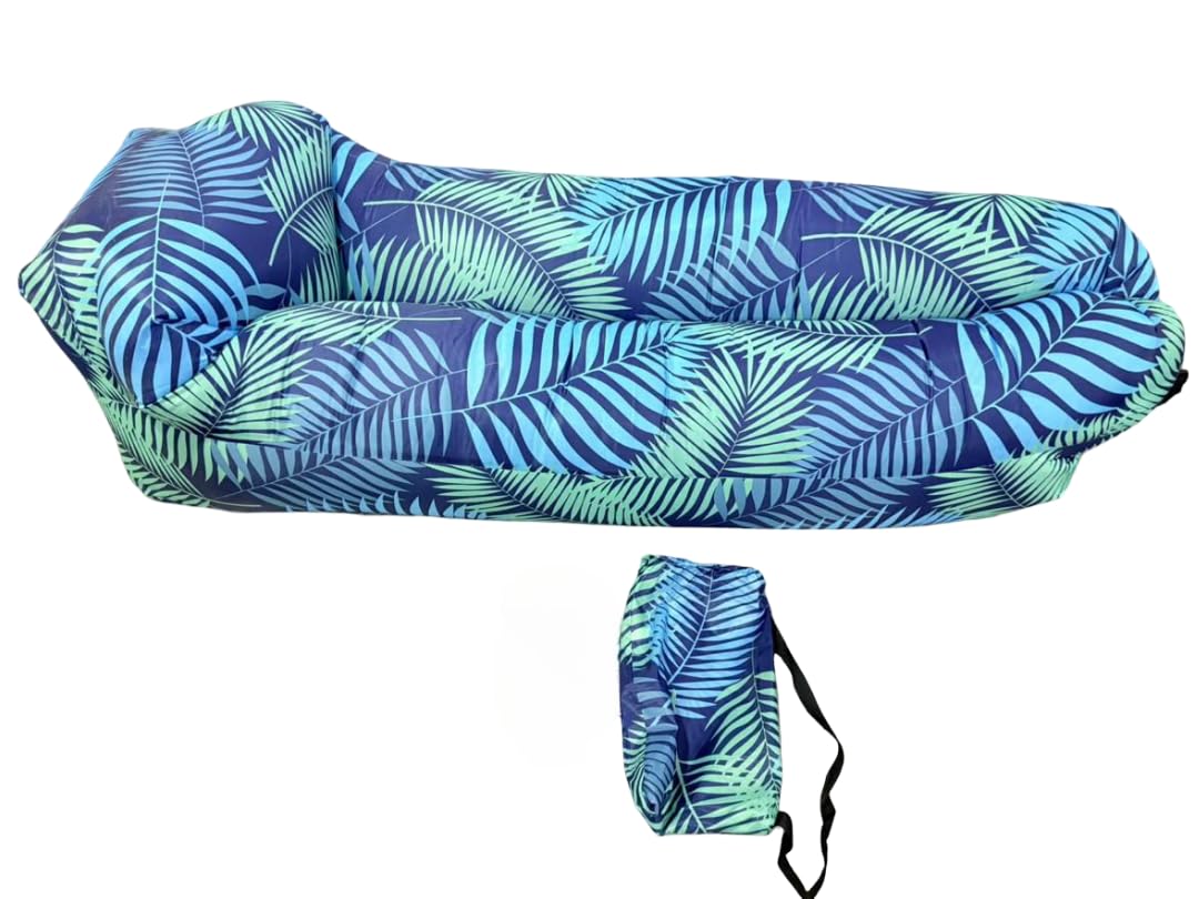 Outdoor Inflatable Lounger with Air-Fill Design, Side Pocket and Carry Bag (Blue)