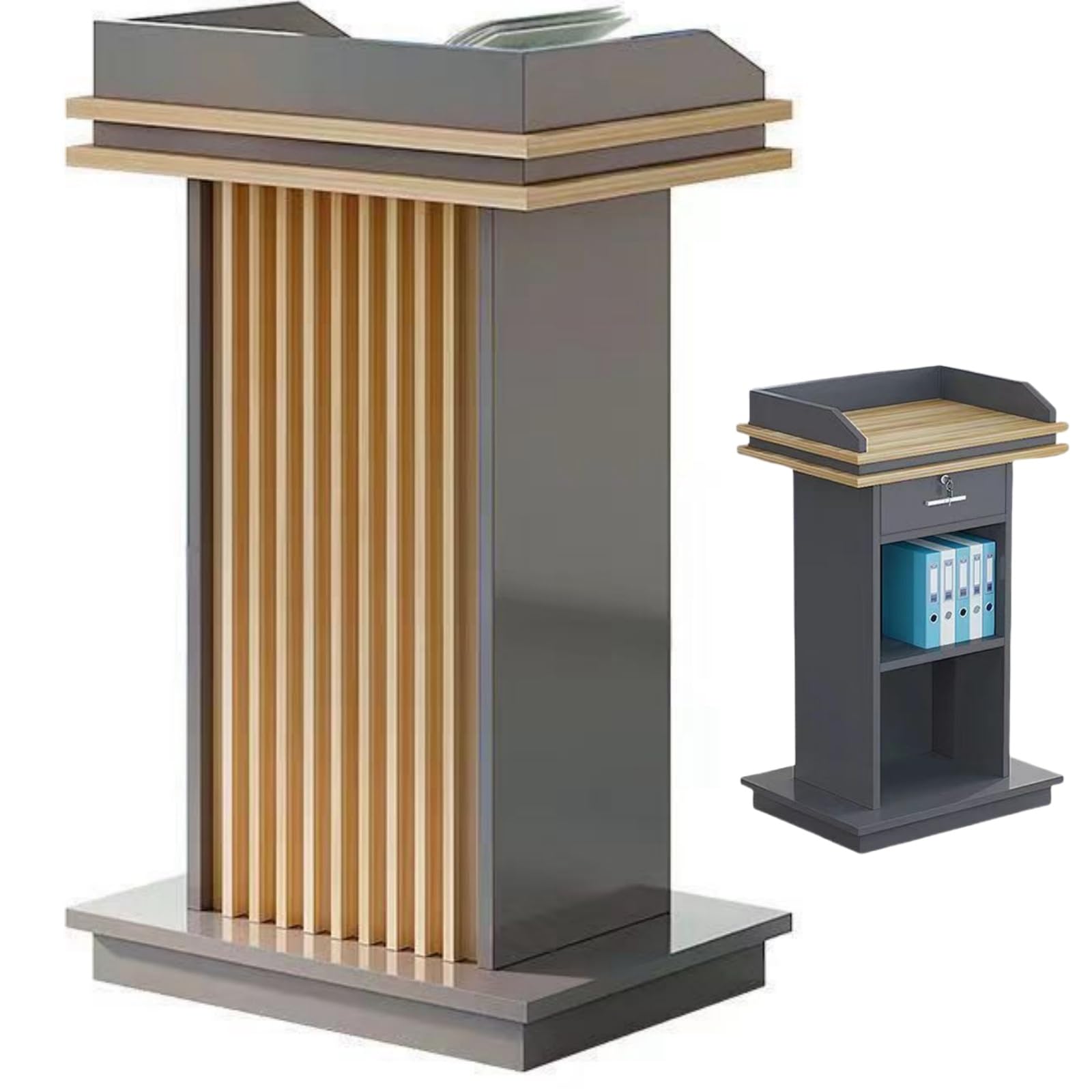 DFGHNBVC Wooden Lectern Podium Stand With Wheels, Portable Floor Standing Pulpit For Speech Table Conference Room Hosting,A1-There Are Drawers
