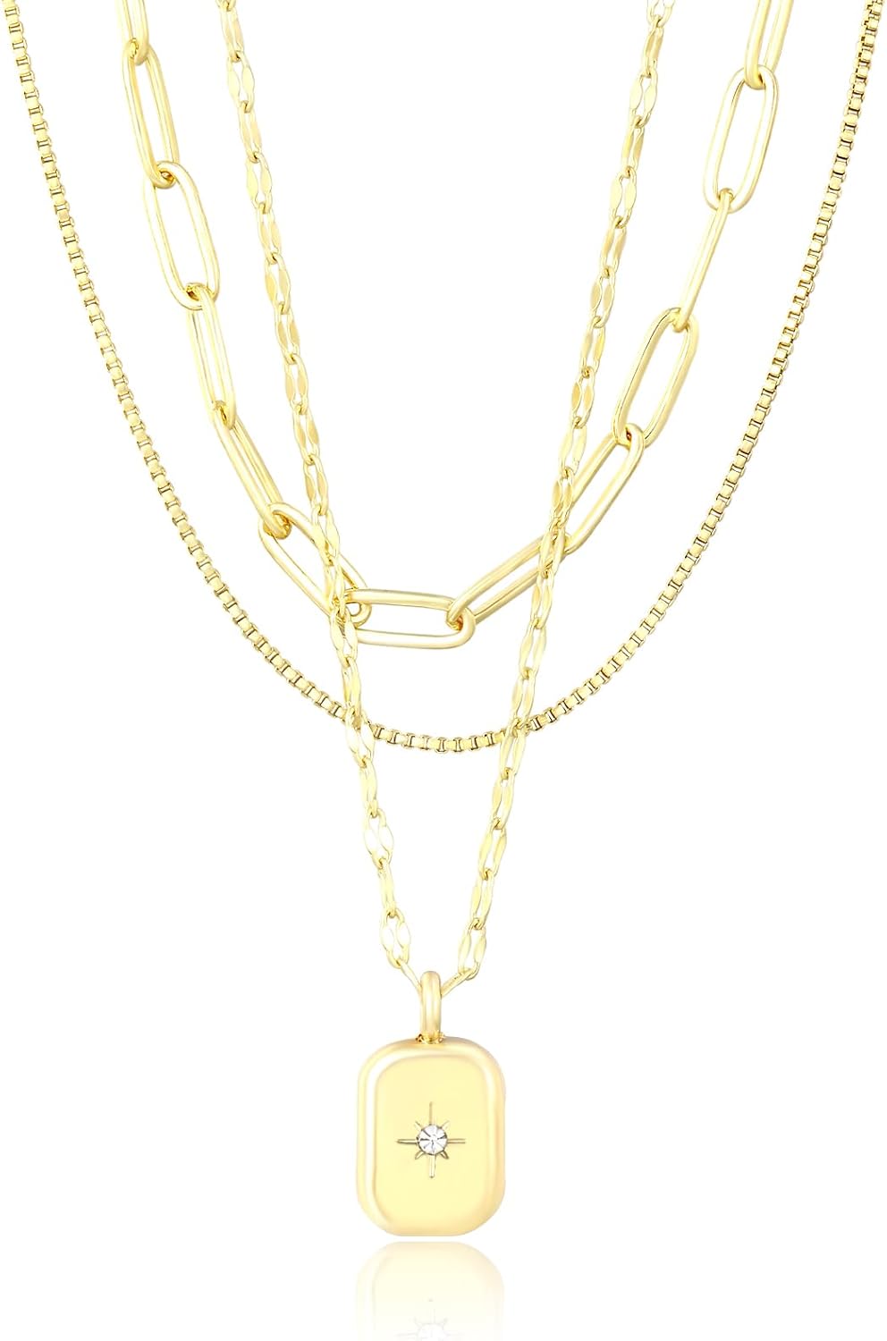 Gold Layered Necklaces for Women, 3 layered Stainless Steel Gold Plated Necklace Stack, Chunky Choker Box Paperclip Chains, Gold Star Pendant Necklaces, Dainty Trendy Jewelry Set - Image 6