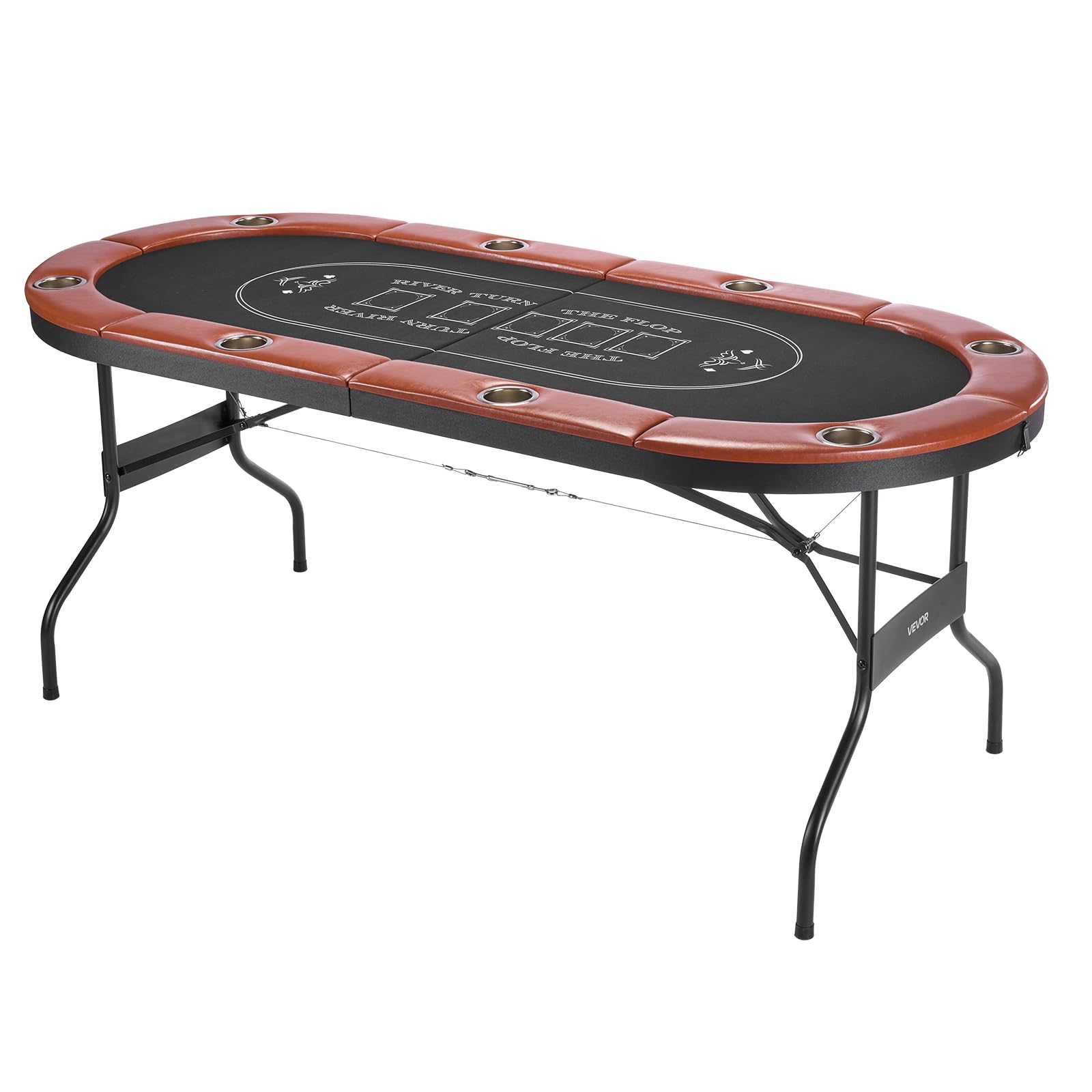 VEVOR Mesa de Póker Plegable de Casino, para 8 Jugadores con Rieles Acolchados y Portavasos, Portátiles Ovaladas, con Patas de Fieltro y Metal, para Texas Hold'em y Blackjack, 1830 x 820 x 720 mm