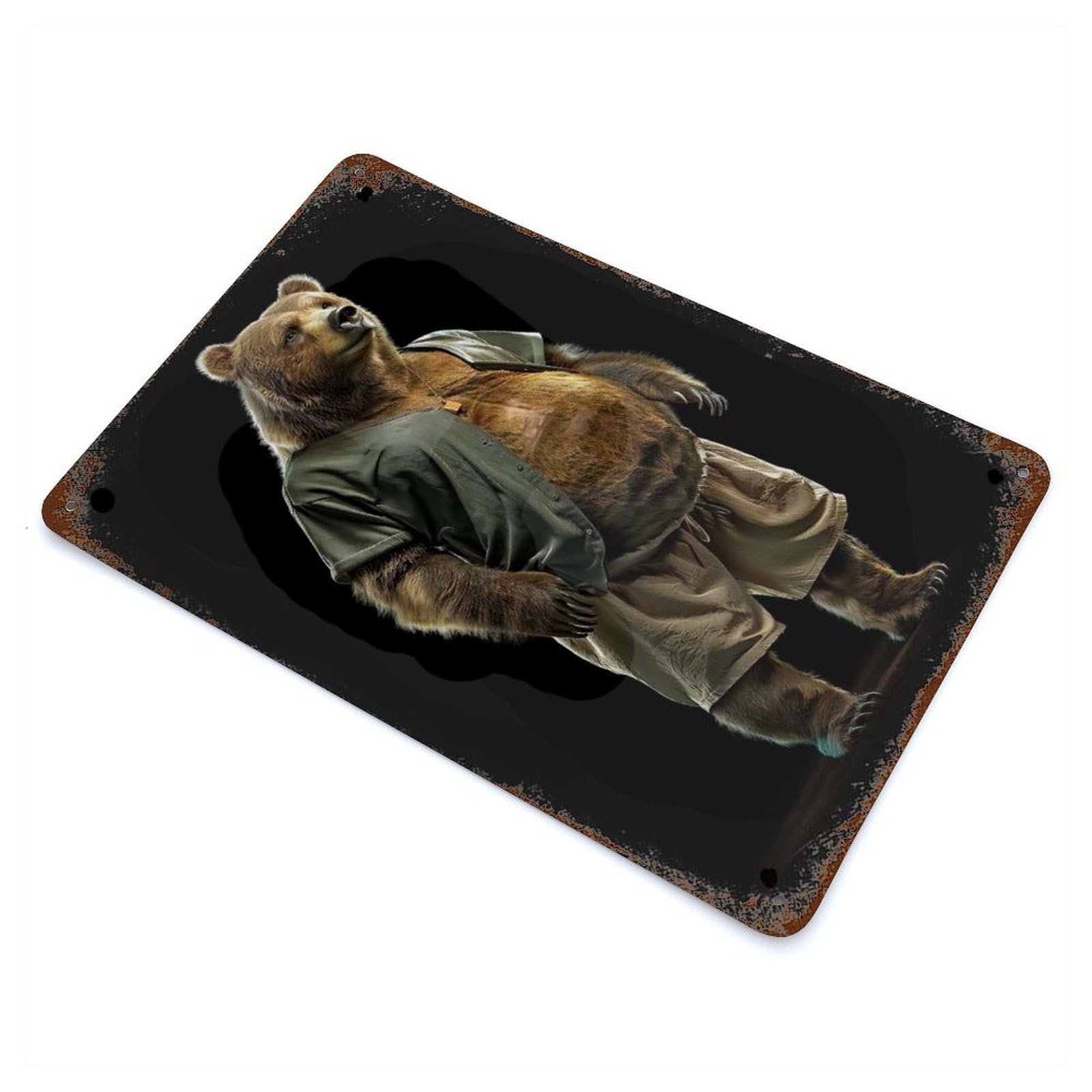 Decorative Tin Sign Grizzly Bear Fat 11.8"x7.9", Decorative Metal Wall Art for Garage, Bar And Workshop Decor