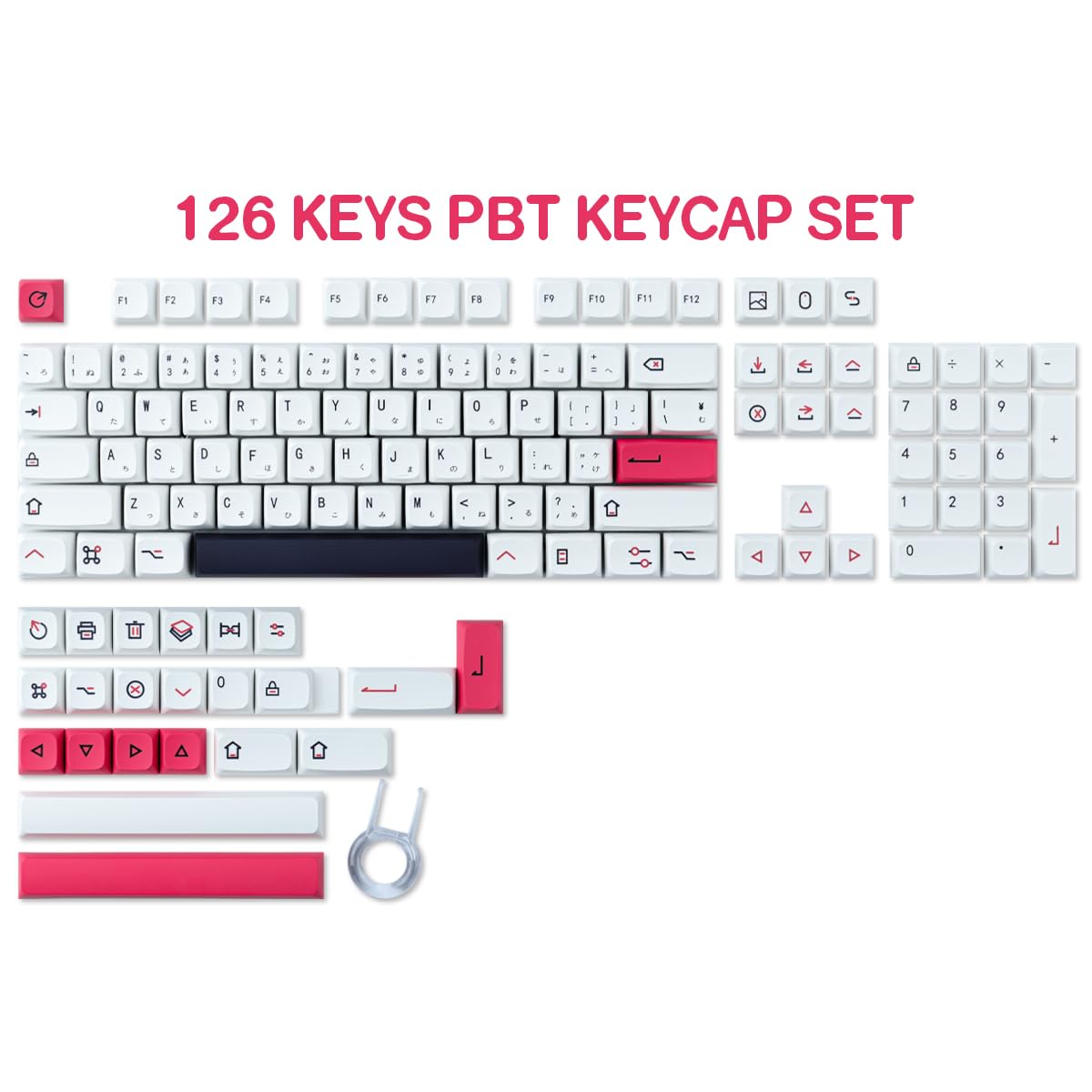 PBT Keycaps 126 klawiszy japońska sublimacja dye biały i