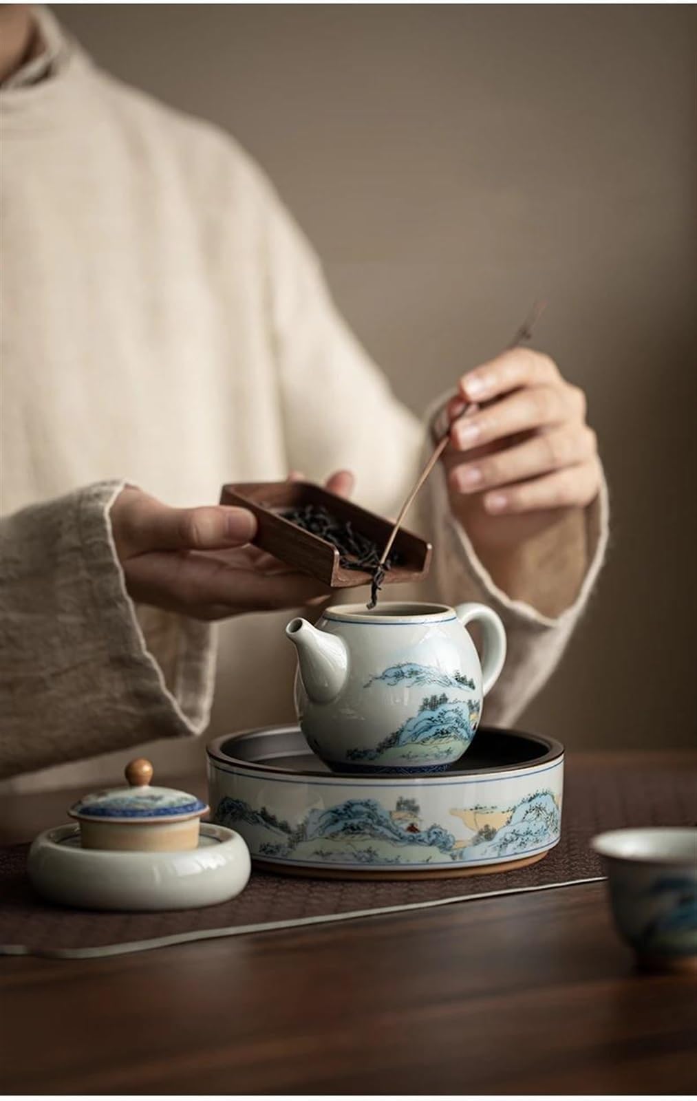 Zestaw do herbaty dla dorosłych, herbata mleczna Oolong, Tie Guan Yin, jaśmin, chiński czajniczek, ceramiczny zestaw do ceremonii, antyczny czajnik krajobrazowy, przenośne zestawy do herbaty