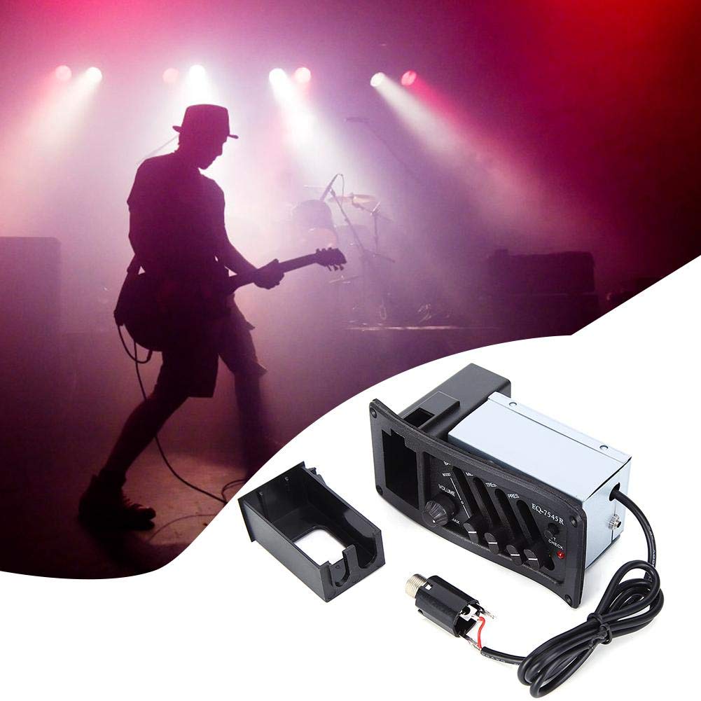 4 bandes de micro guitare EQ-7545R, prise en de l'égaliseur de préampli guitare BASS, MIDD, TREB, PRES et adapté aux guitares classiques, acoustiques et folk. Eq-7545R